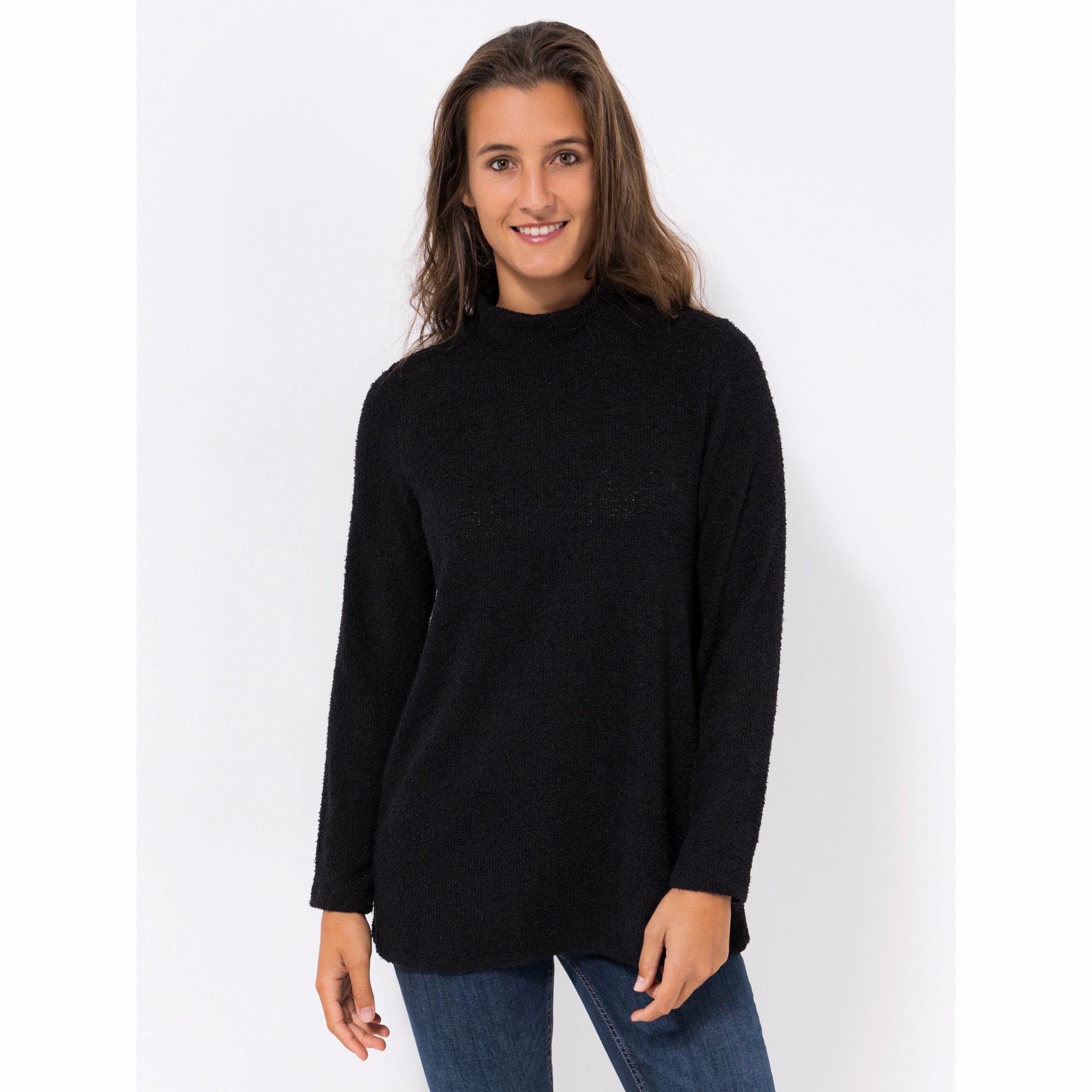 KIM & CO. Shirt, Langarm Boucle-Jersey Stehkragen figurumspielend