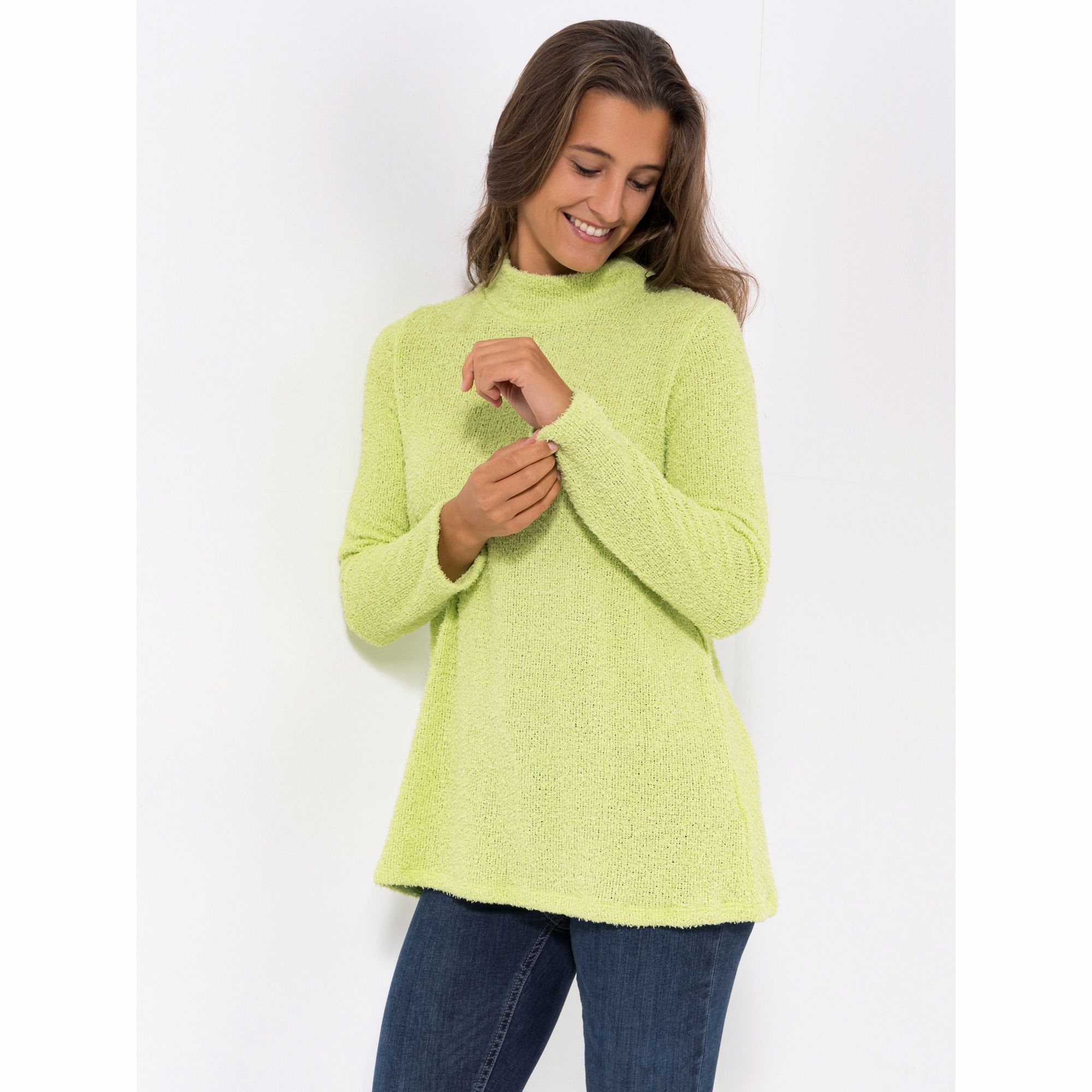 KIM & CO. Shirt, Langarm Boucle-Jersey Stehkragen figurumspielend