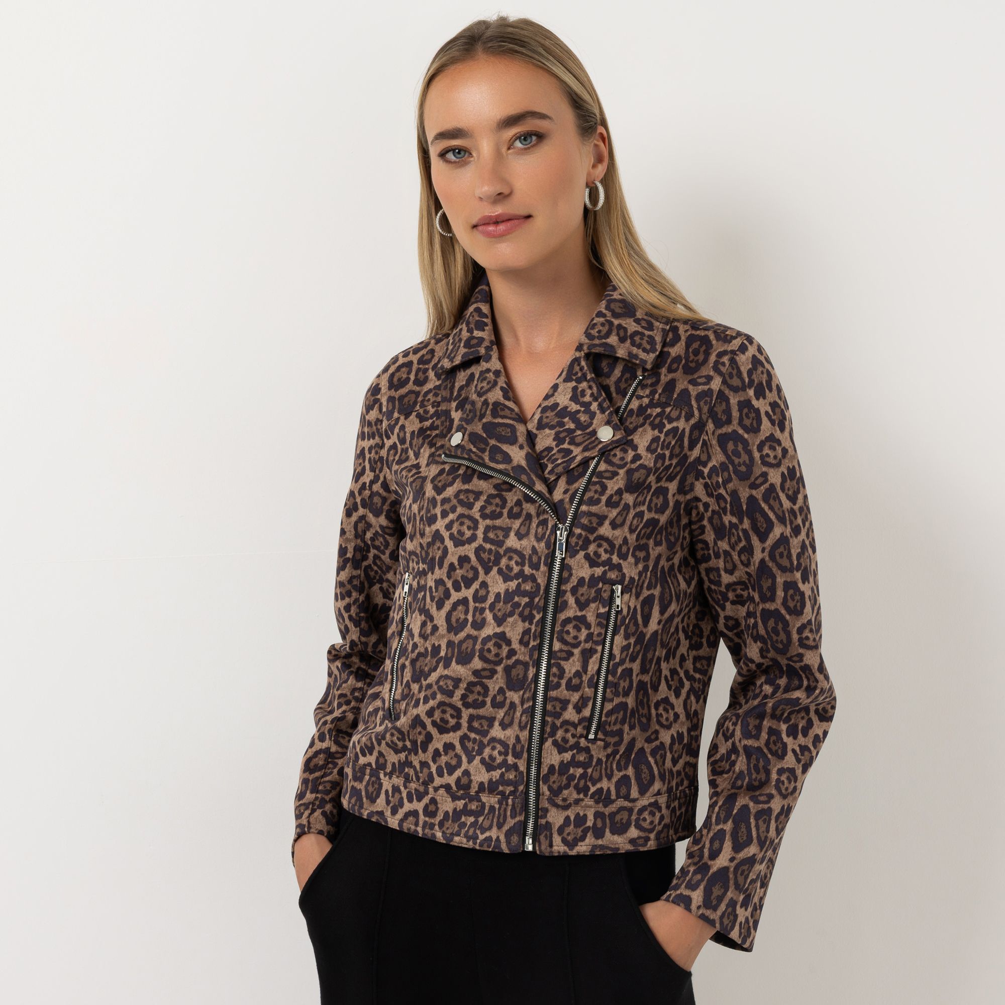 STEFFEN SCHRAUT Jacke Biker-Stil Leo-Druck figurbetont