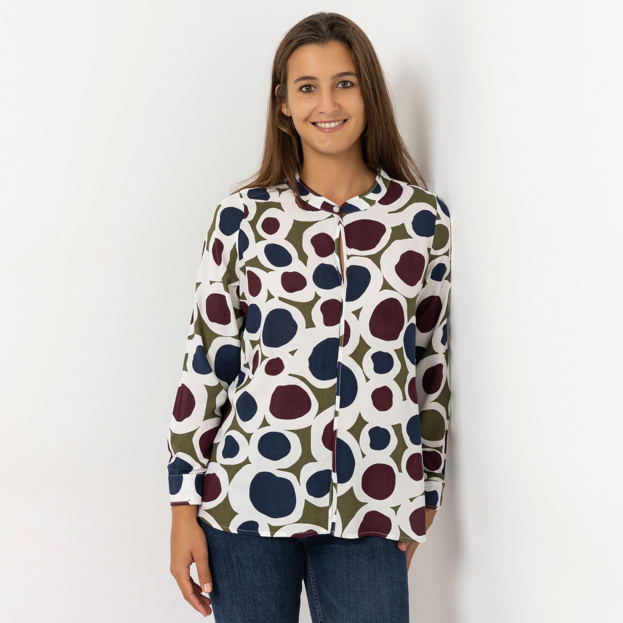 DINE 'N' DANCE Bluse, 1/1-Arm Rundhalsausschnitt Paspel-Detail figurumspielend