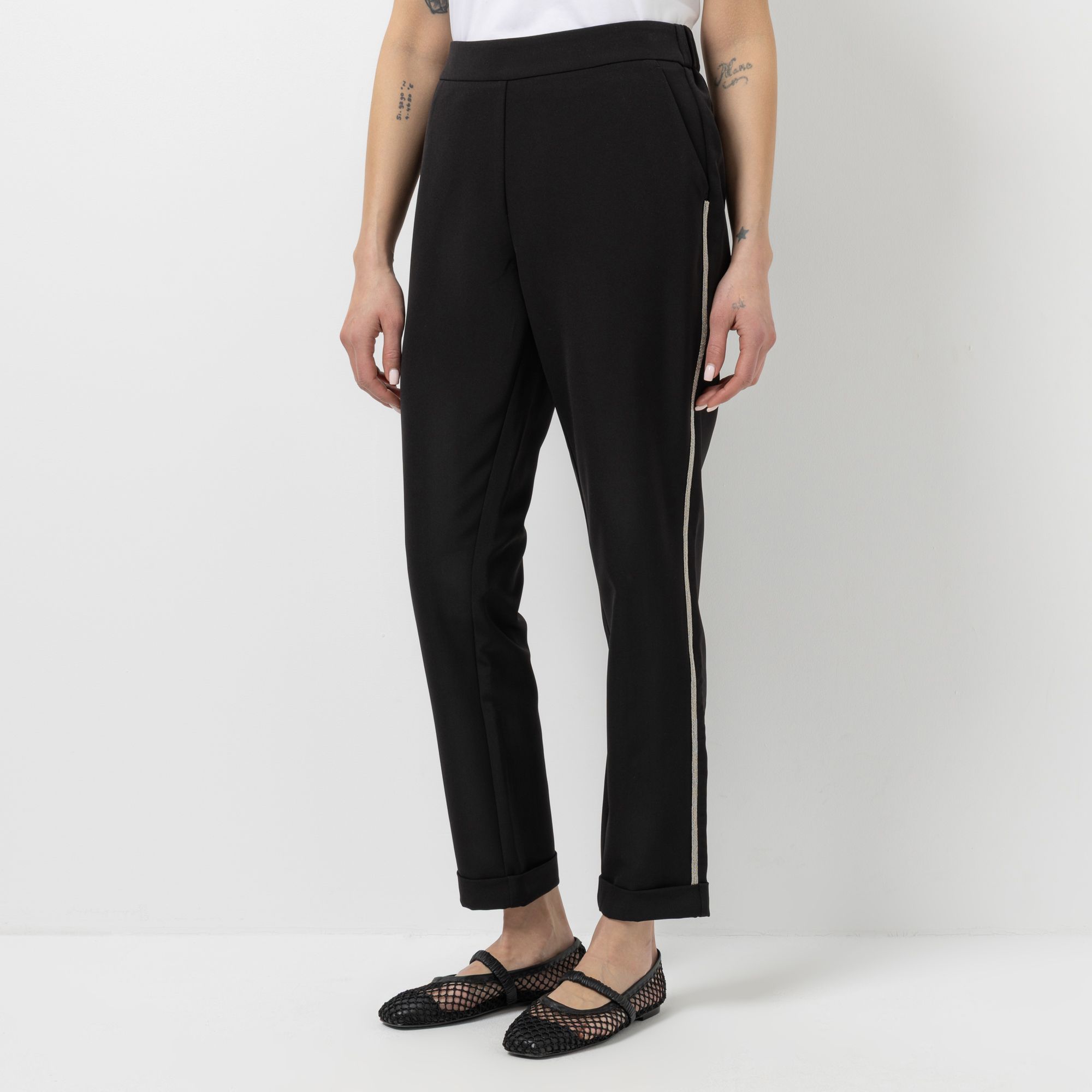 STEFFEN SCHRAUT Hose lange Form Rundumdehnbund silberne Verzierung schmales Bein