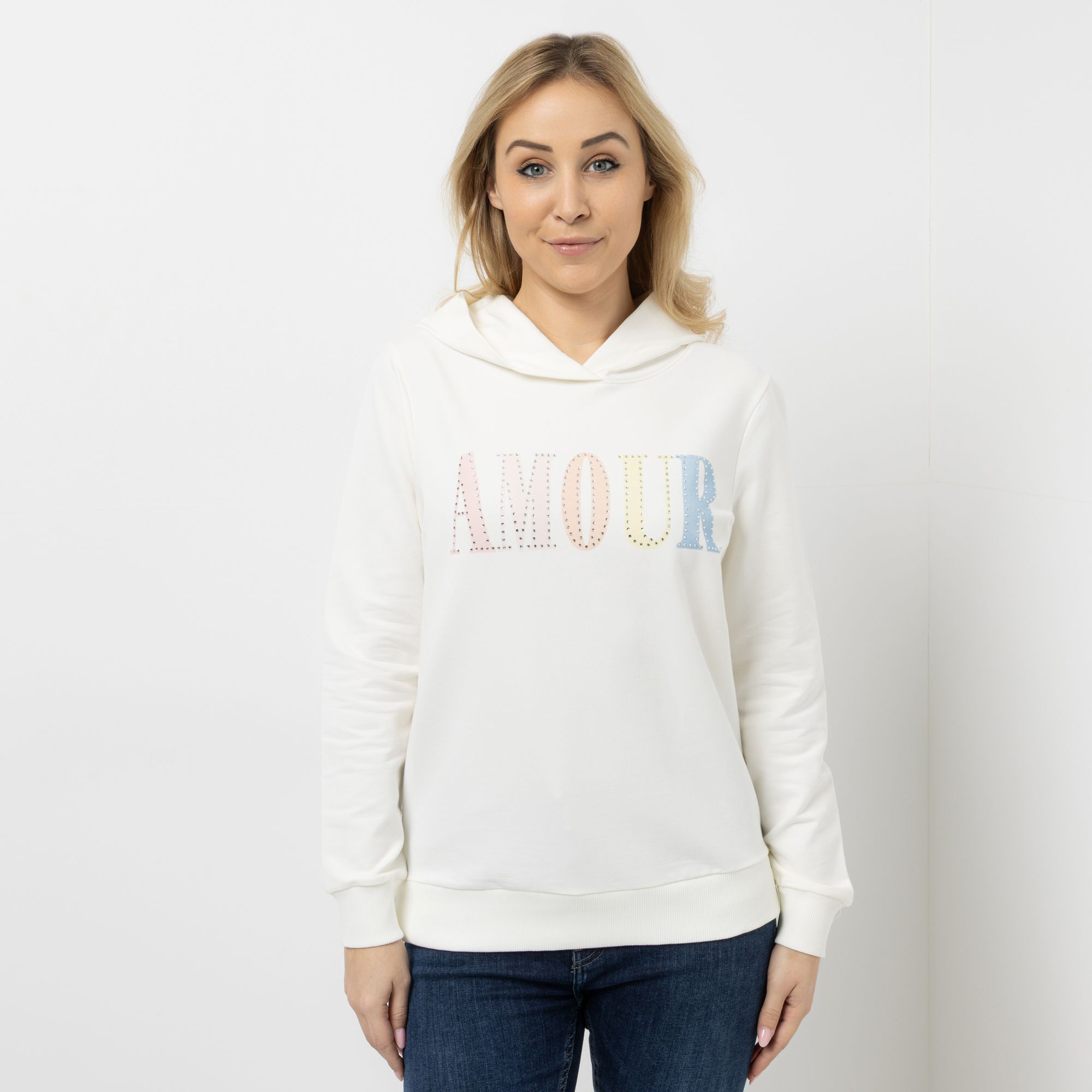 DINE 'N' DANCE Sweatshirt, 1/1-Arm mit Kapuze Strassdekoration figurumspielend