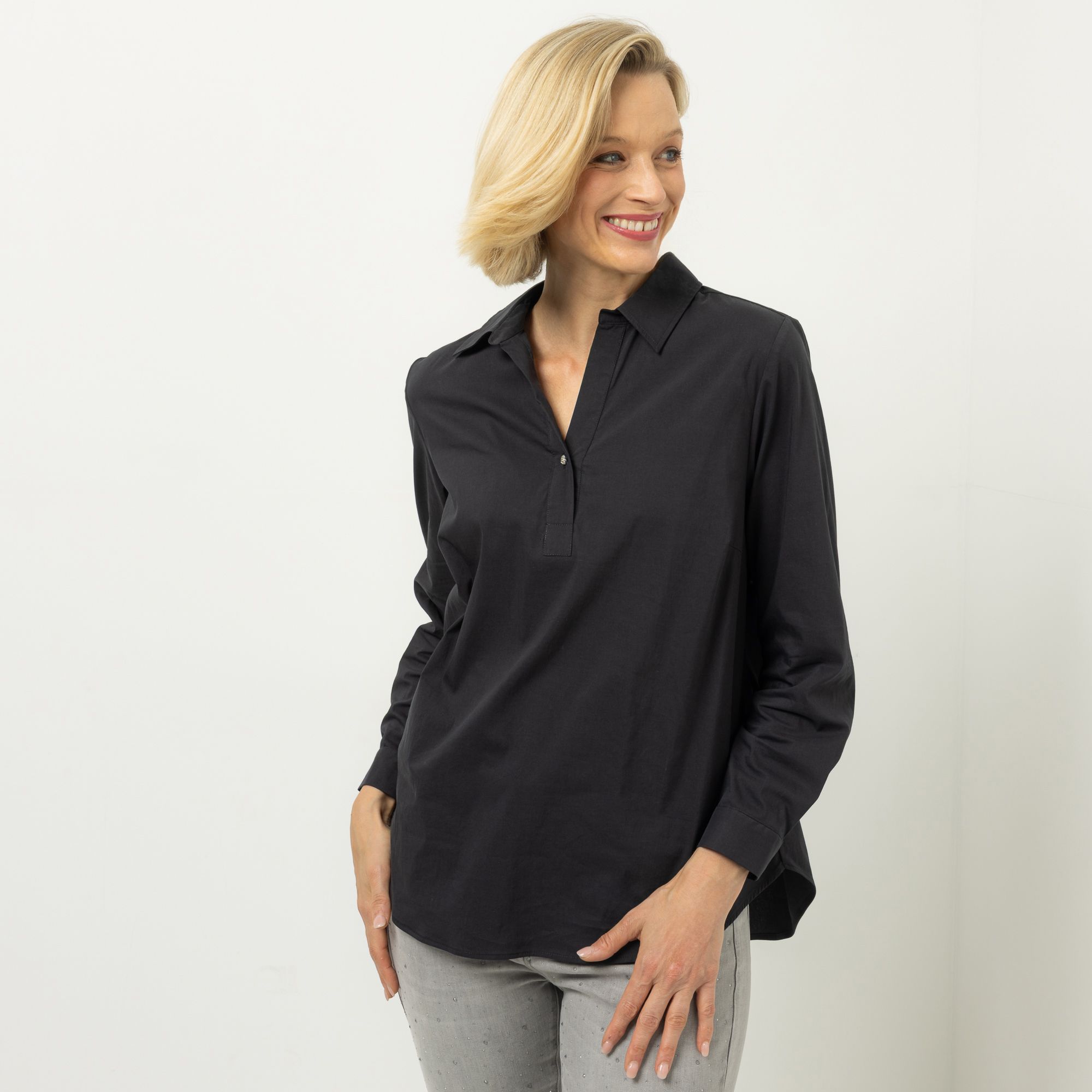 DINE 'N' DANCE Bluse, Langarm Kragen Manschetten leger weit