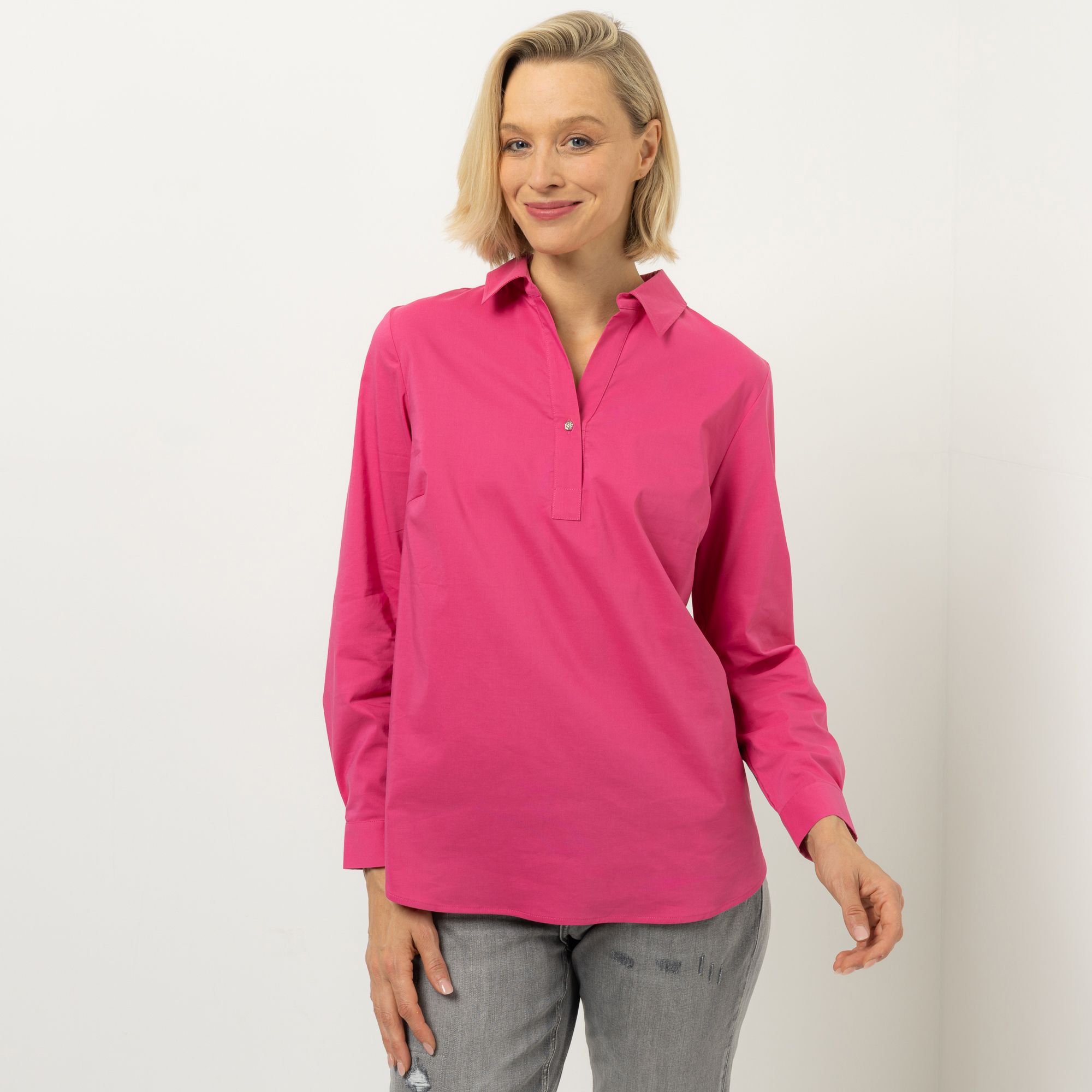 DINE 'N' DANCE Bluse, Langarm Kragen Manschetten leger weit