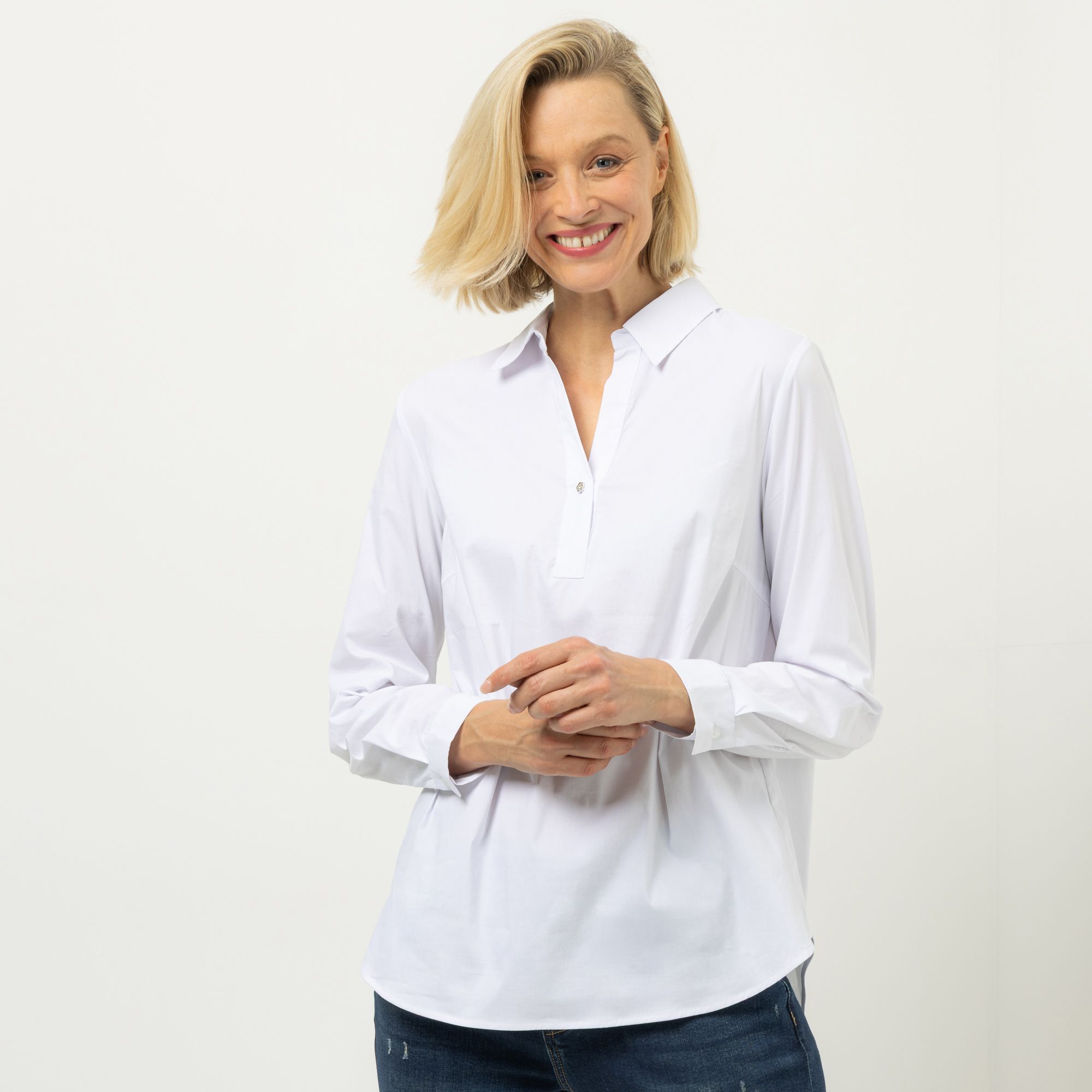DINE 'N' DANCE Bluse, Langarm Kragen Manschetten leger weit