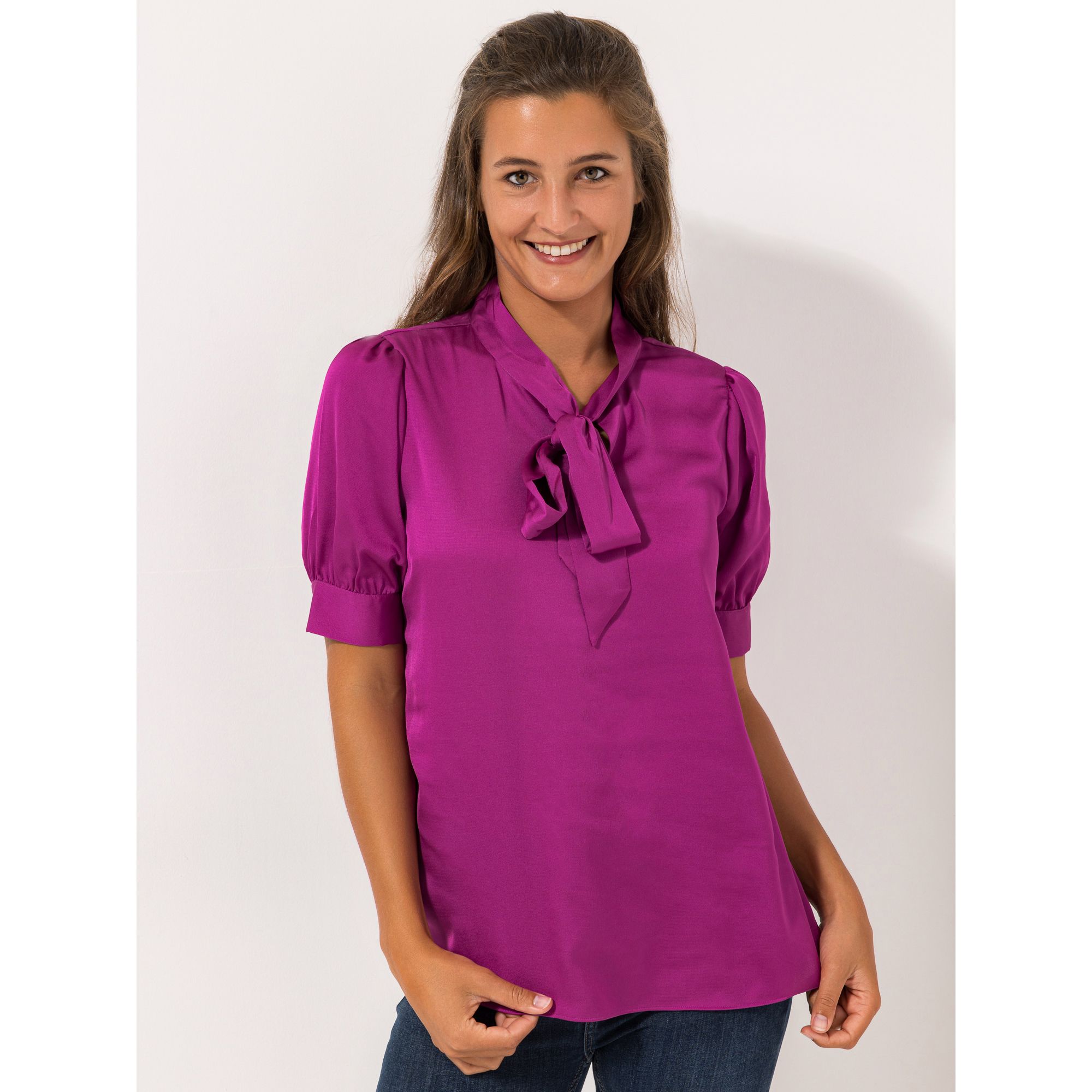 ANNI FOR FRIENDS Bluse, 1/2-Arm Schluppenkragen Puffärmel figurumspielend