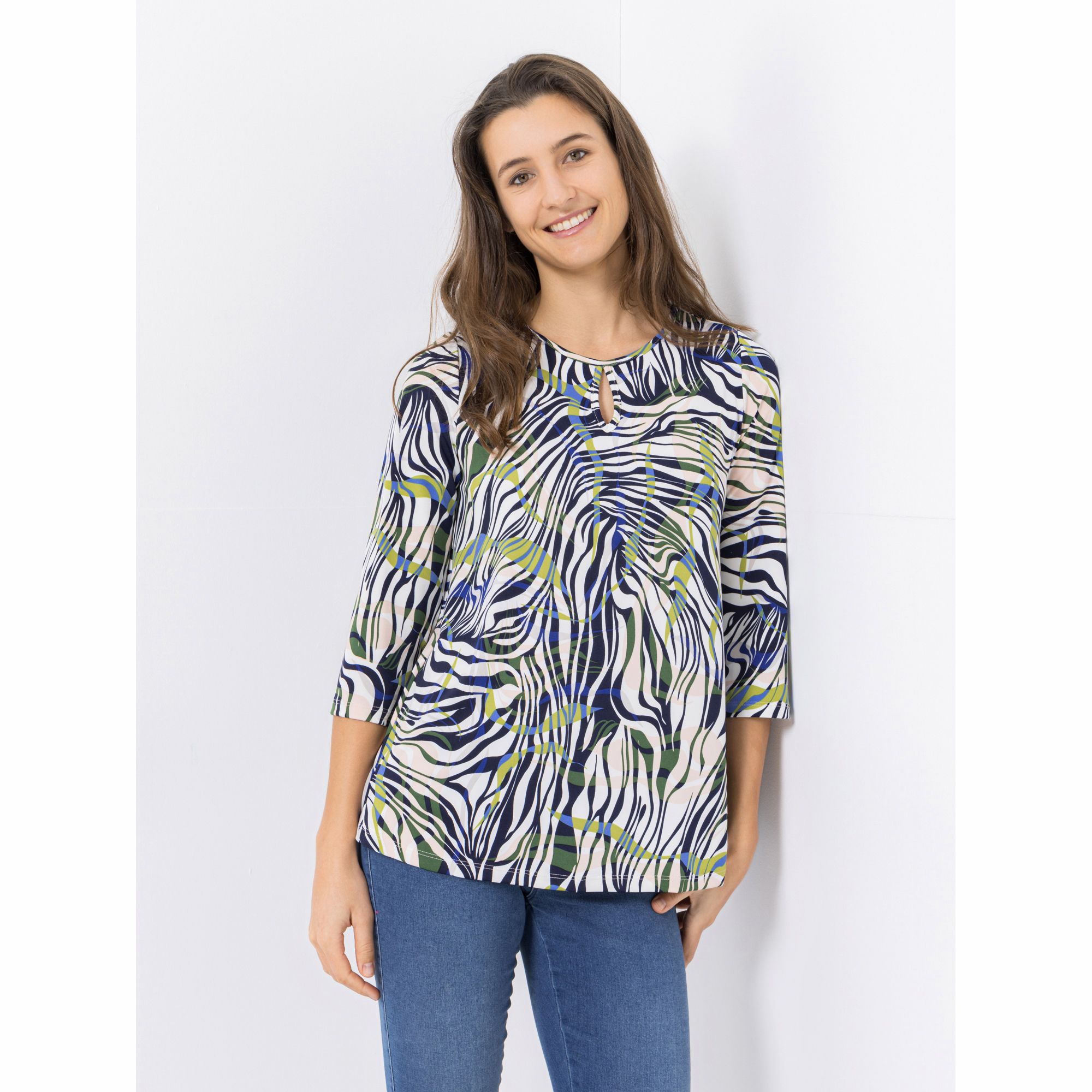 KIM & CO. Shirt, 3/4-Arm Brazil Knit Jersey Zierausschnitt figurumspielend