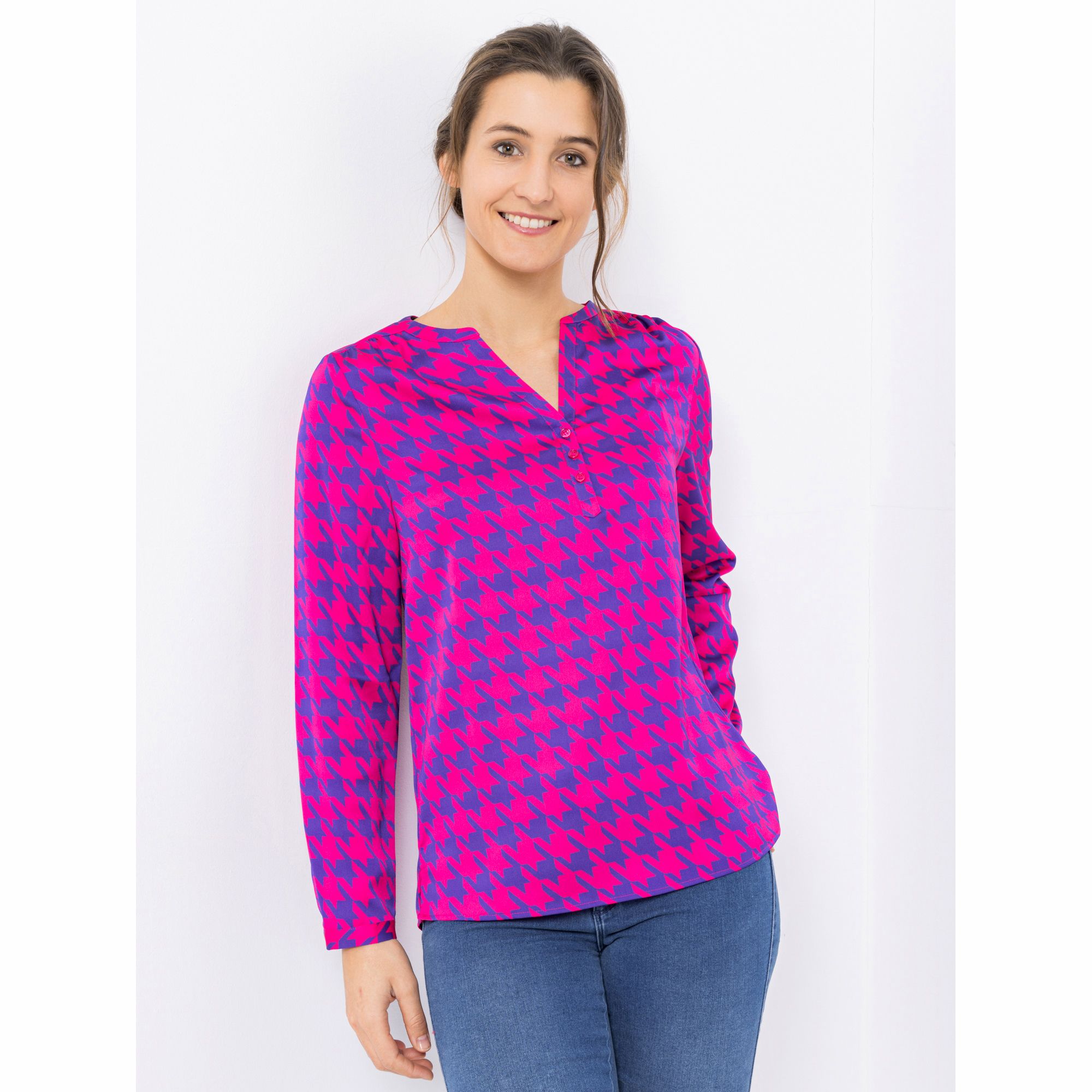 ANNI FOR FRIENDS Bluse Anna Serafino-Ausschnitt Allover-Druck leger weit
