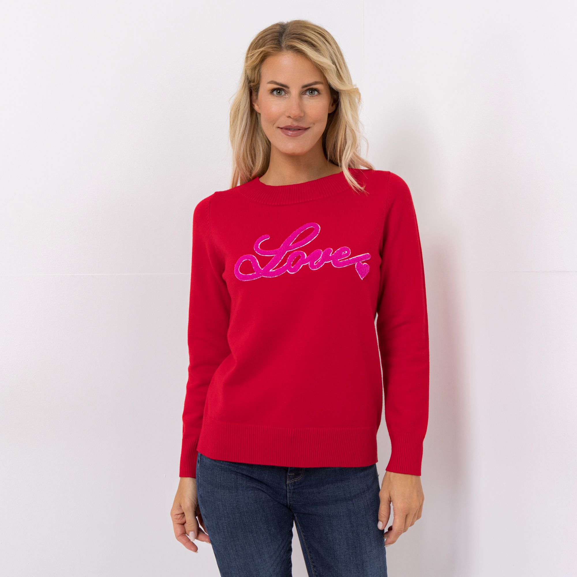 ANNI FOR FRIENDS Pullover Rundhalsausschnitt Schrift-Stickerei figurumspielend