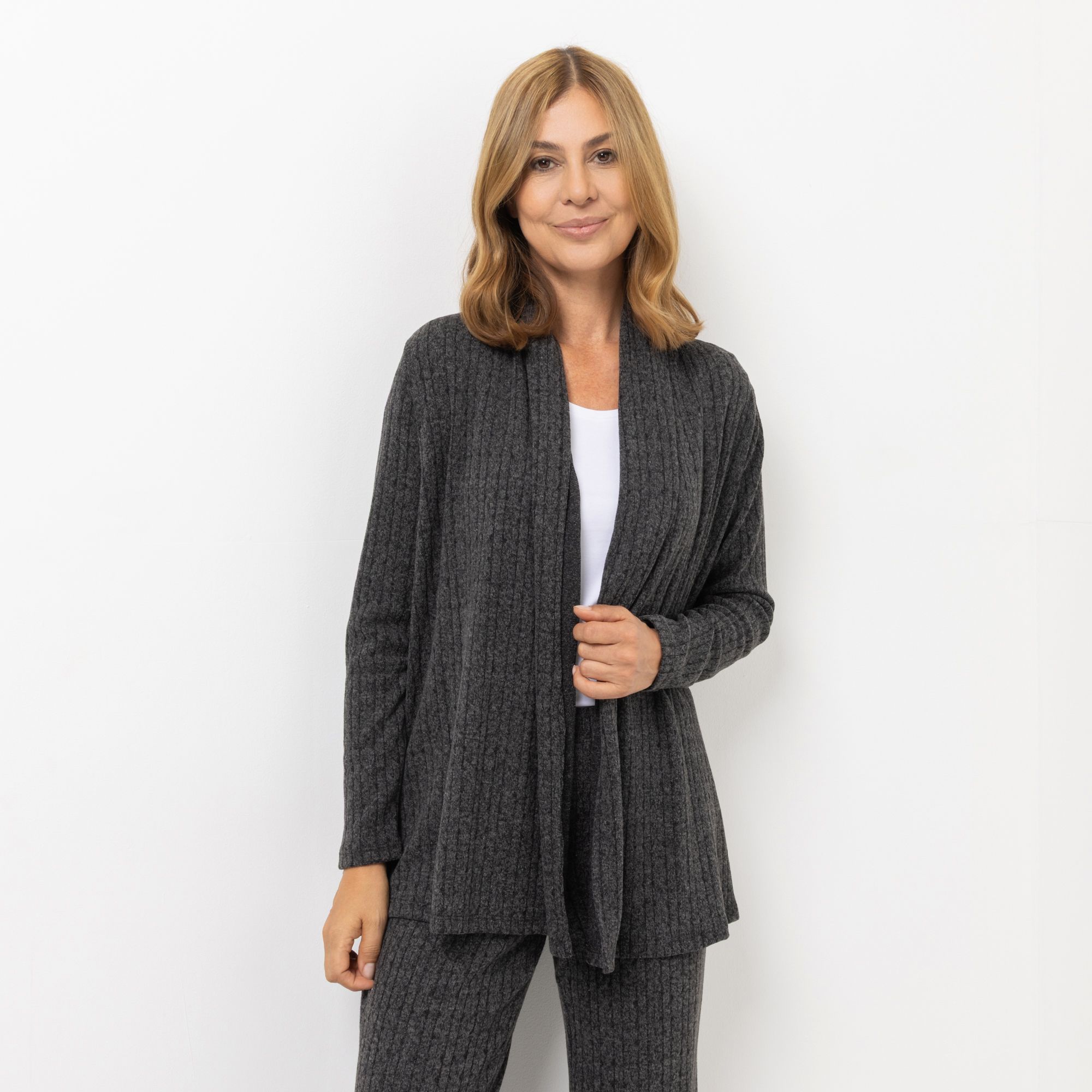 KIM & CO. Cardigan, Langarm Zopfstrick-Jersey offene Front figurumspielend