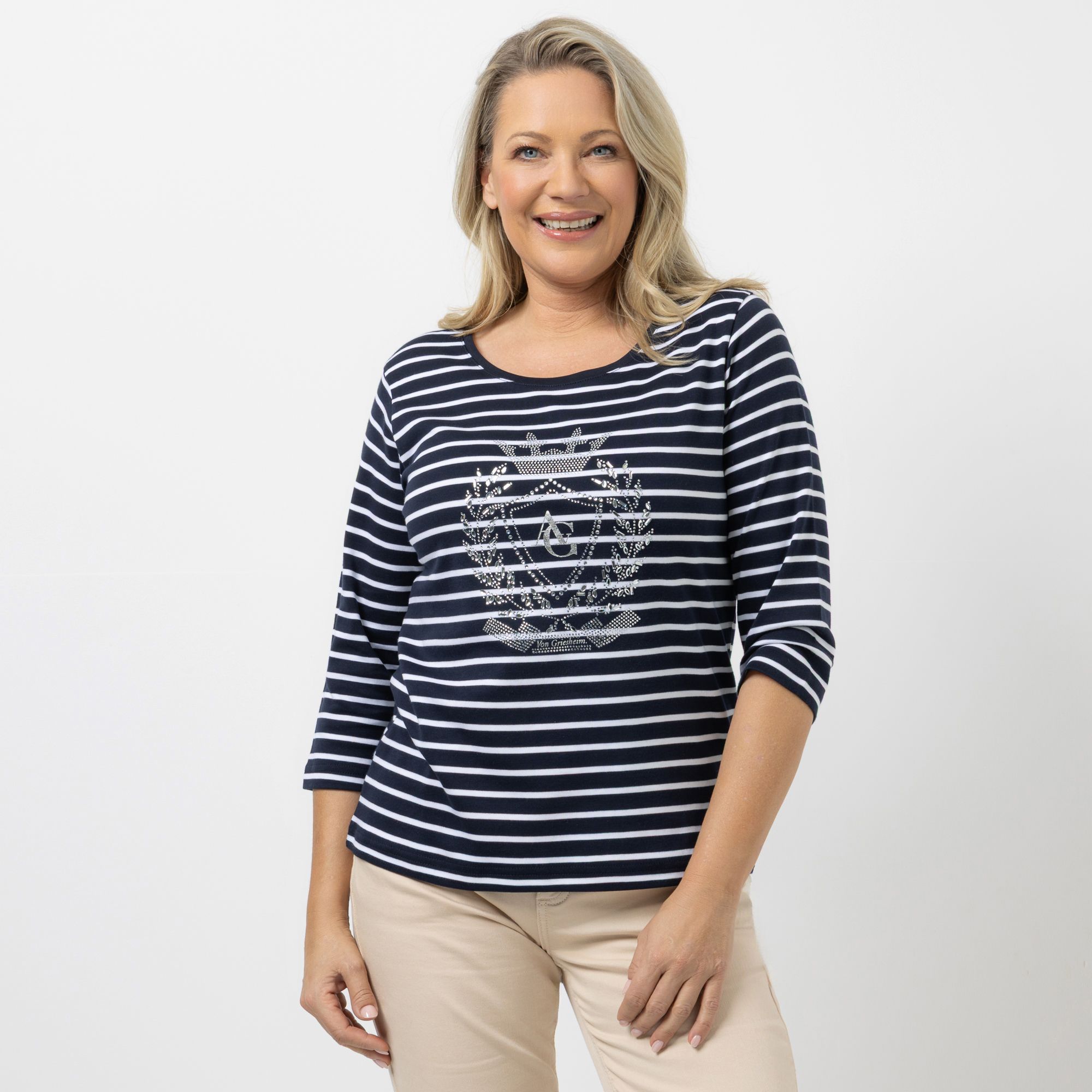 ANNA VON GRIESHEIM Shirt, 3/4-Arm Pima Cotton Strassstein-Deko figurumspielend