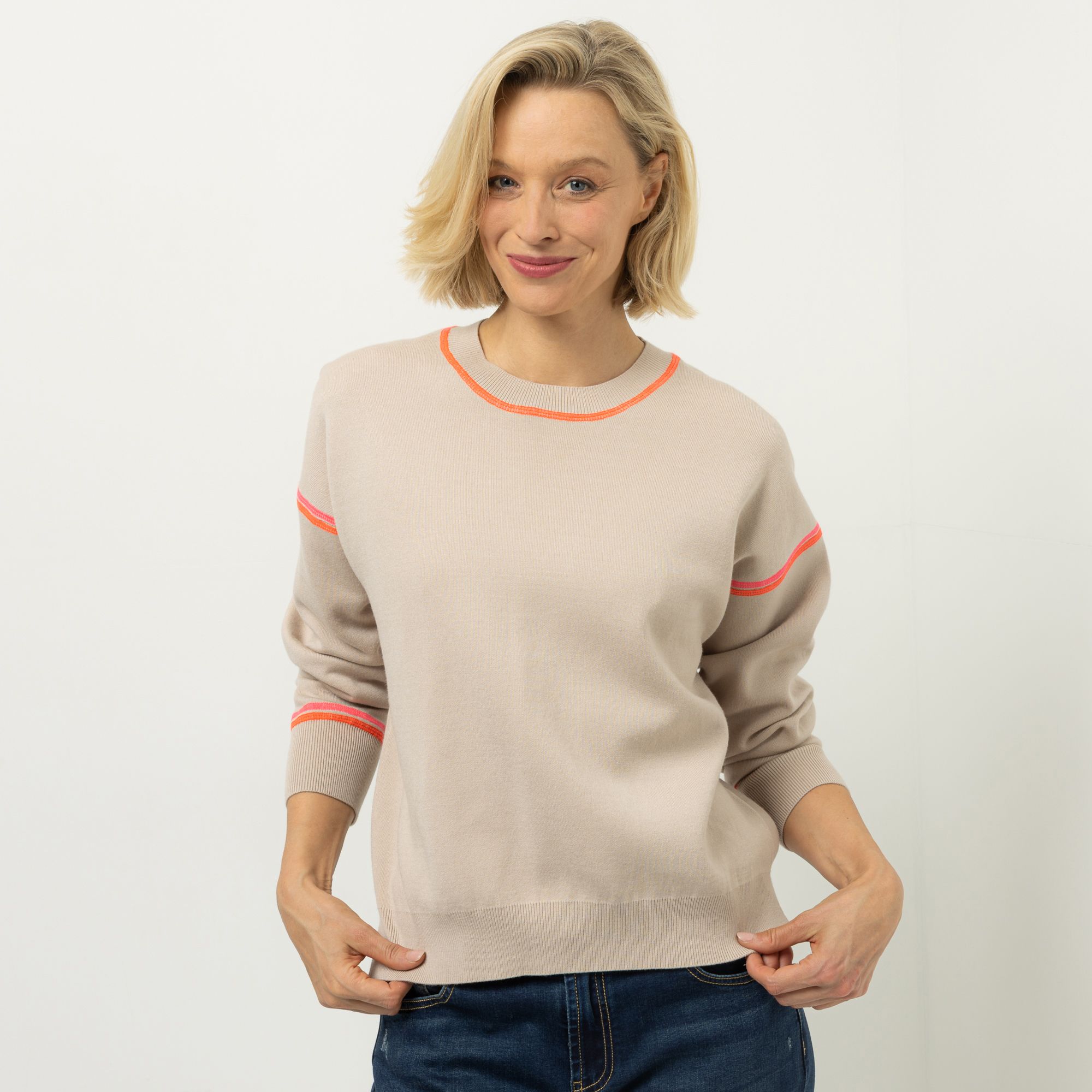 DINE 'N' DANCE Pullover Rundhalsausschnitt Neon-Details oversize