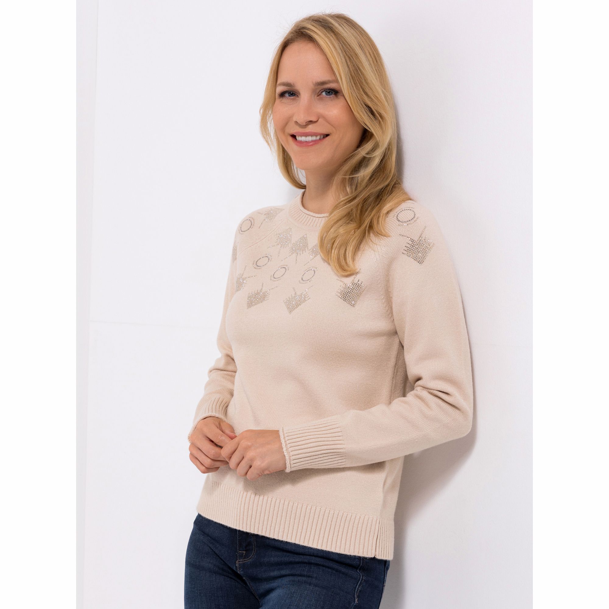 DAWID by Dawid Tomaszewski Pullover, Strassmotiv Rundhalsausschnitt figurumspielend