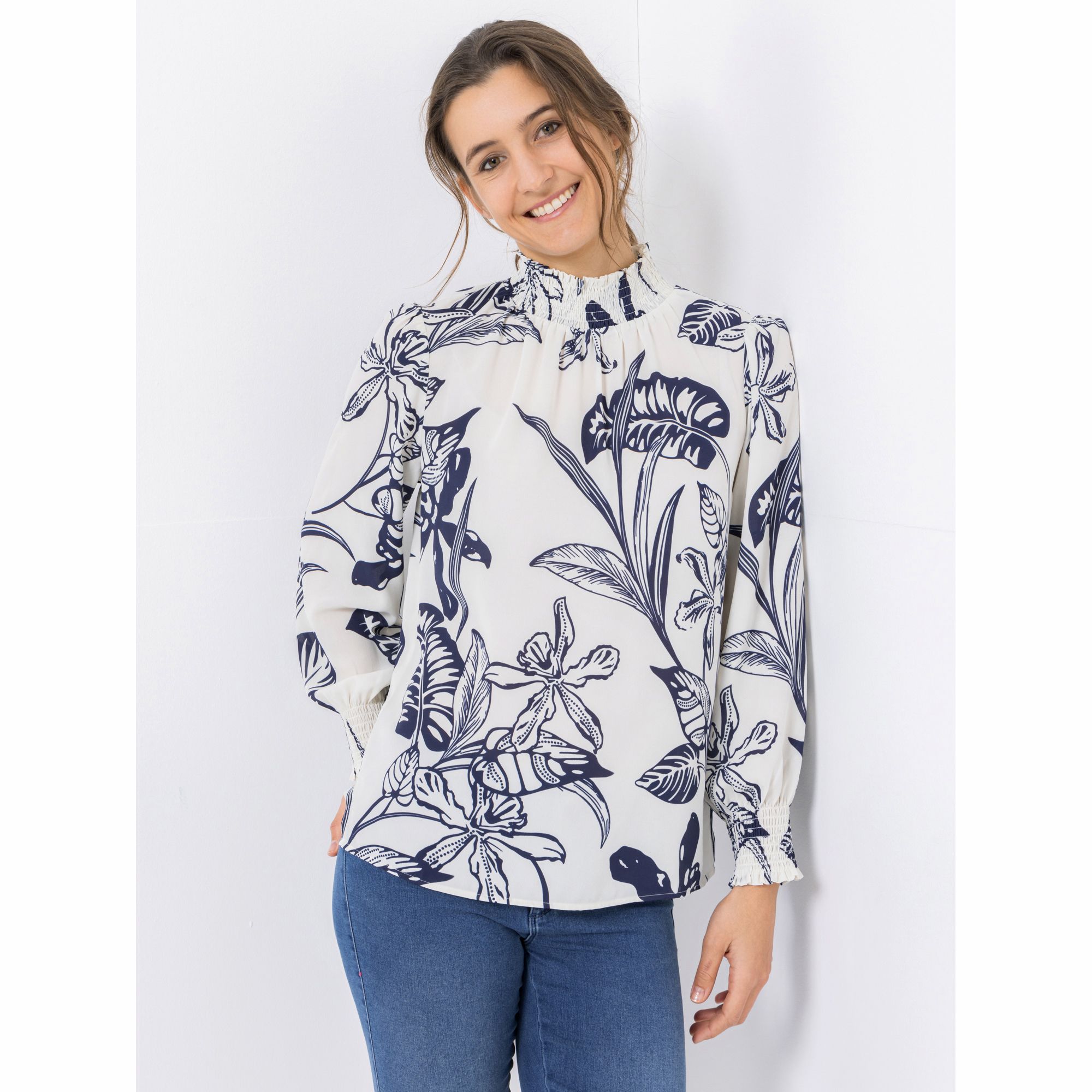 ANNI FOR FRIENDS Bluse, 1/1-Arm Stehkragen Allover-Druck leger weit