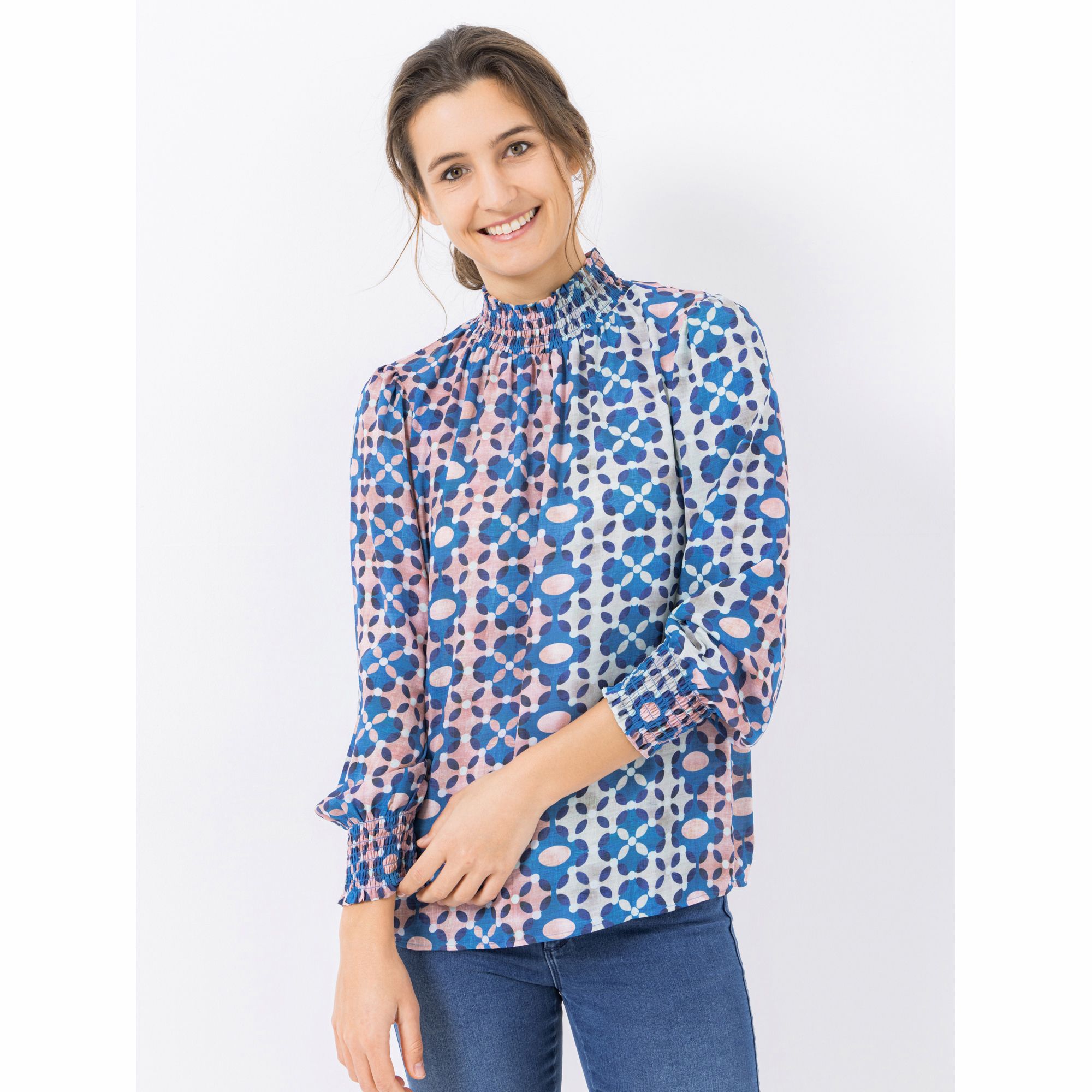 ANNI FOR FRIENDS Bluse, 1/1-Arm Stehkragen Allover-Druck leger weit