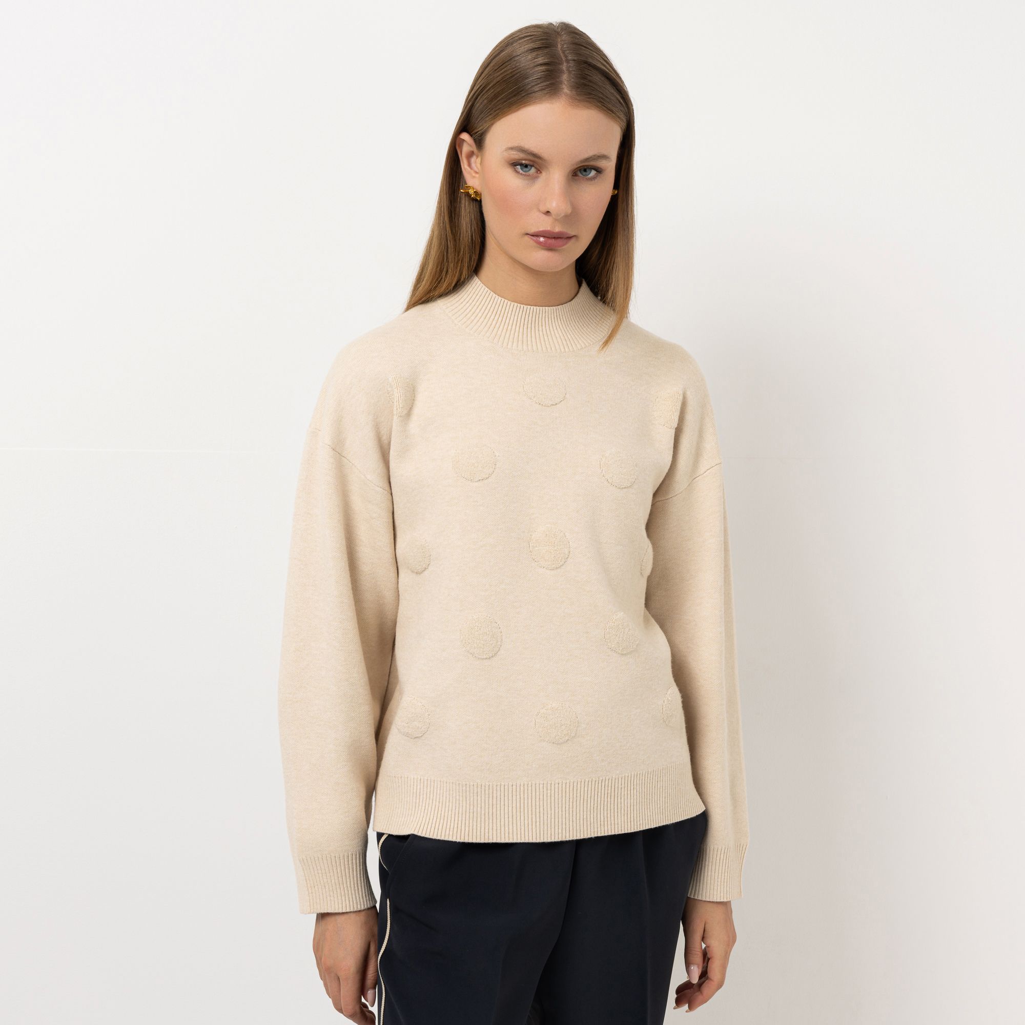STEFFEN SCHRAUT Pullover Stehkragen Jacquard-Punkte leger weit