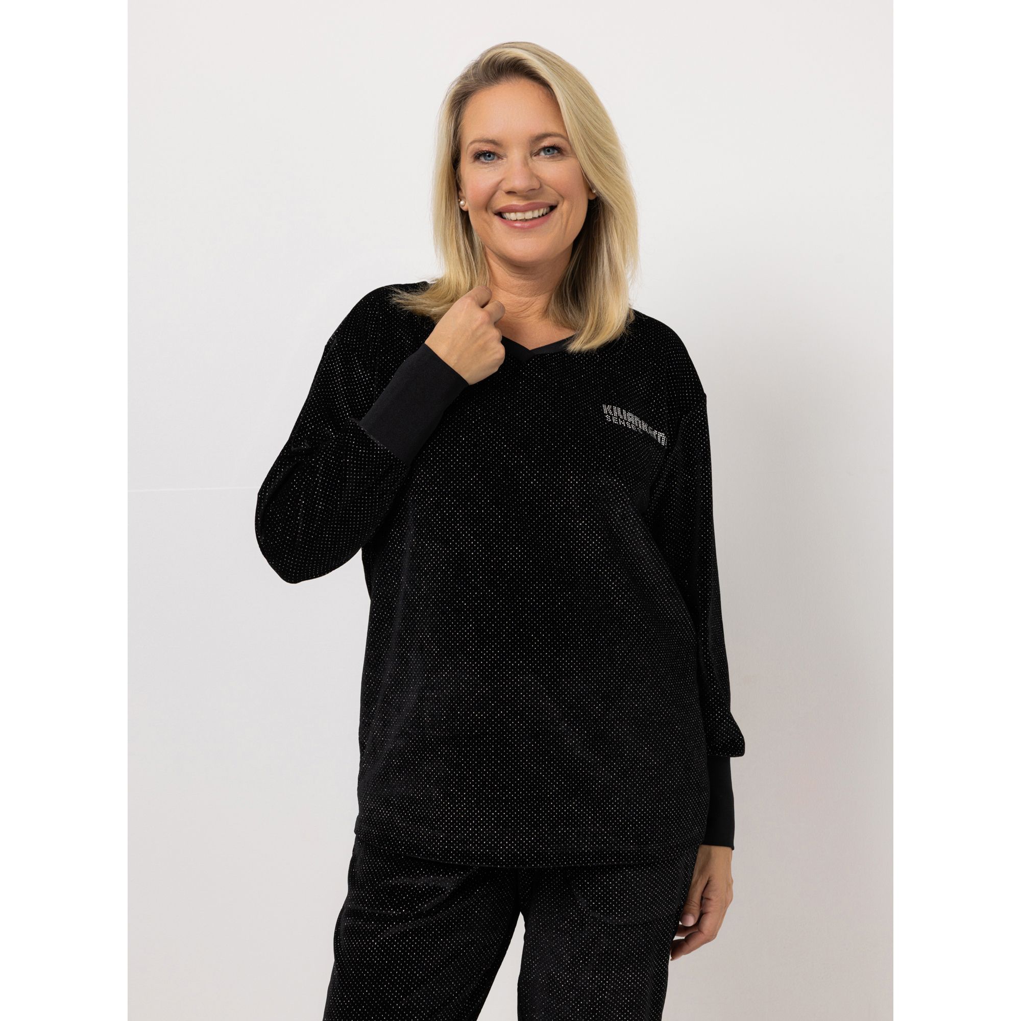 KILIAN KERNER SENSES Sweatshirt, Langarm Glitzer-Nicki Strass-Logo figurumspielend