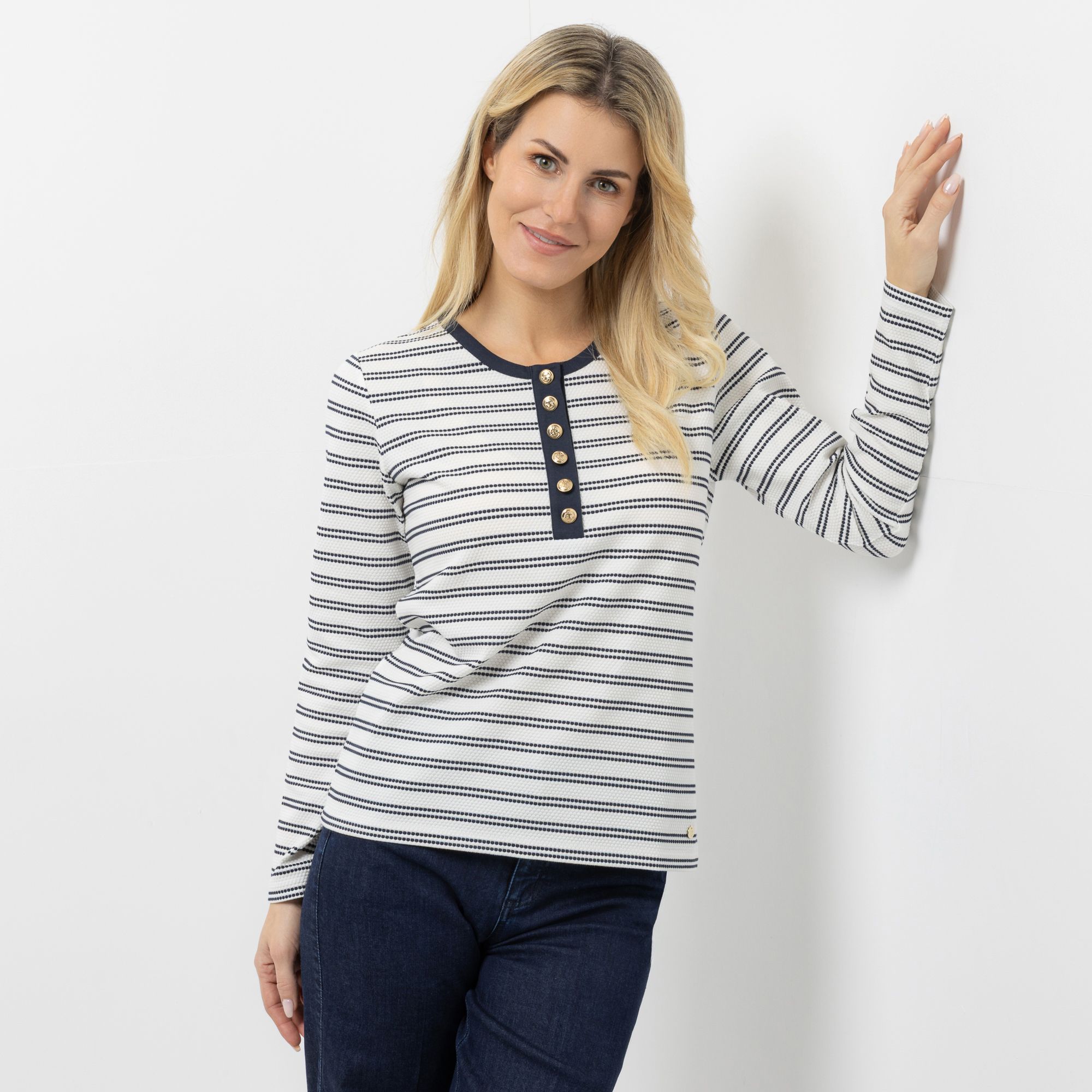 STRANDFEIN Shirt , 1/1-Arm Rundhalsausschnitt gestreift figurumspielend