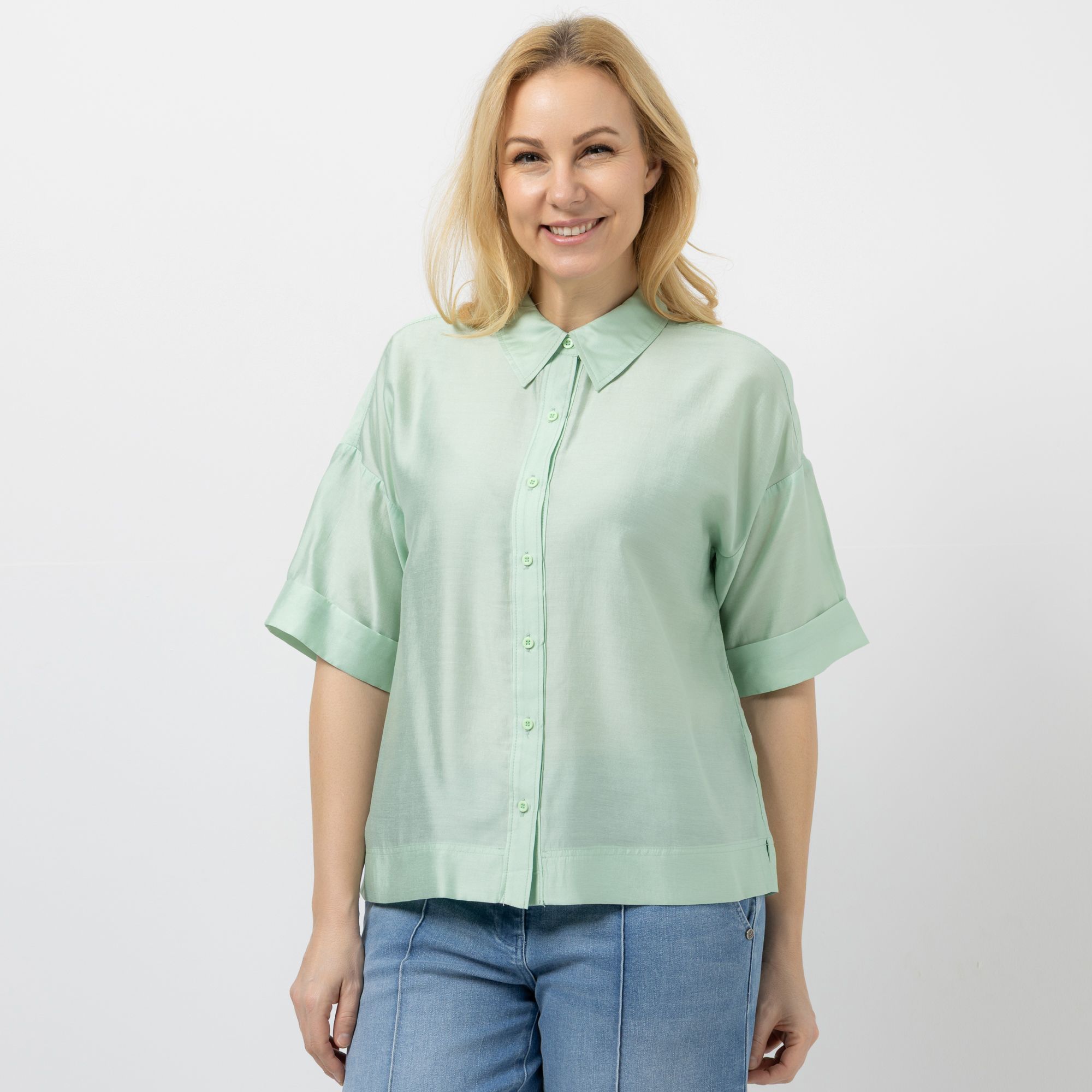 DAWID by Dawid Tomaszewski Bluse, 1/2 Arm dezenter Glanz leger weit