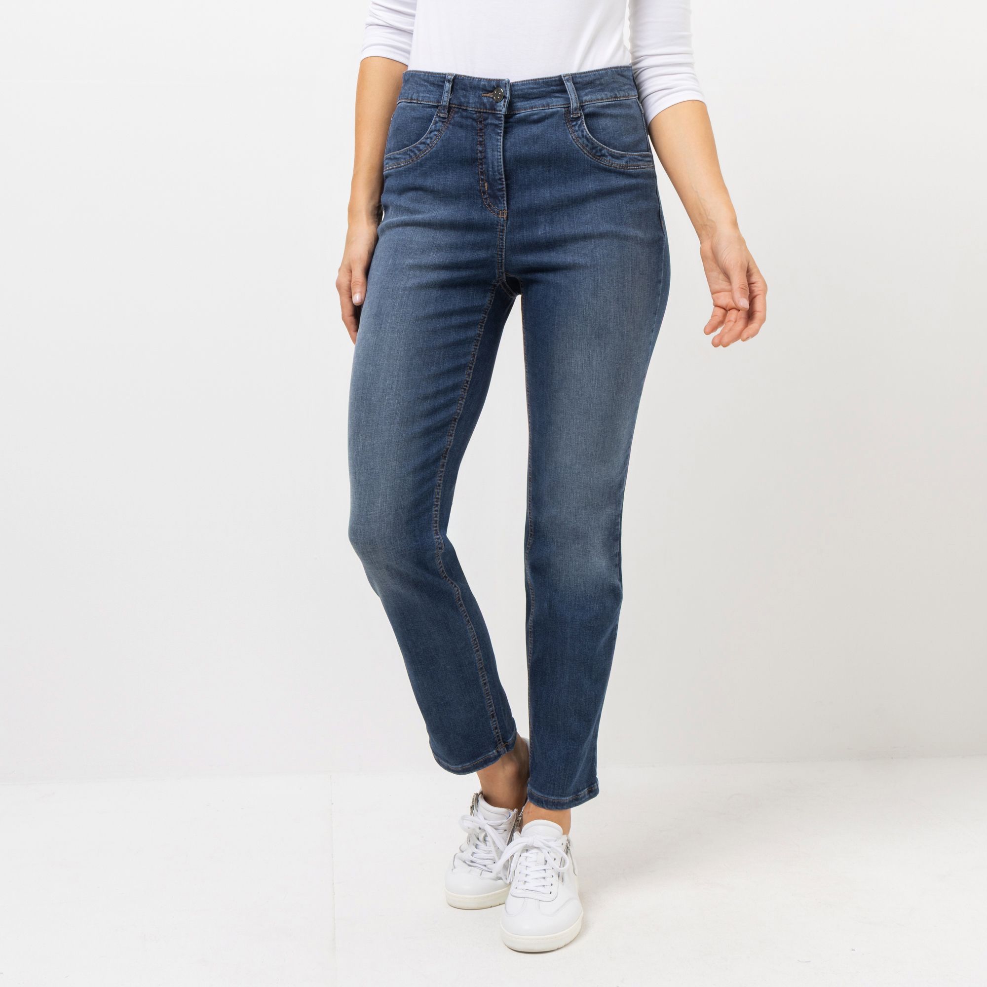 EVA LUTZ Jeans, lange Form 4-Pocket-Style mit Logo-Stickerei schmales Bein