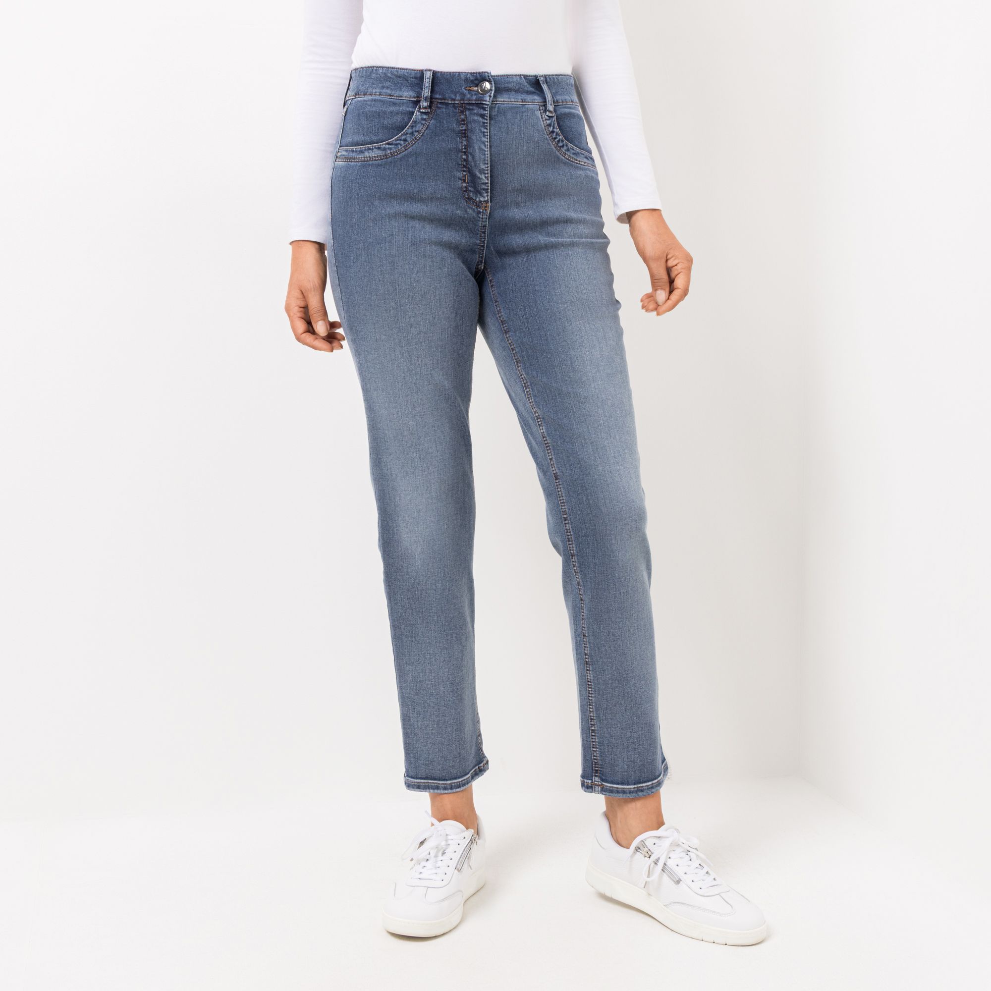 EVA LUTZ Jeans, knöchellang 4-Pocket-Style mit Logo-Stickerei schmales Bein