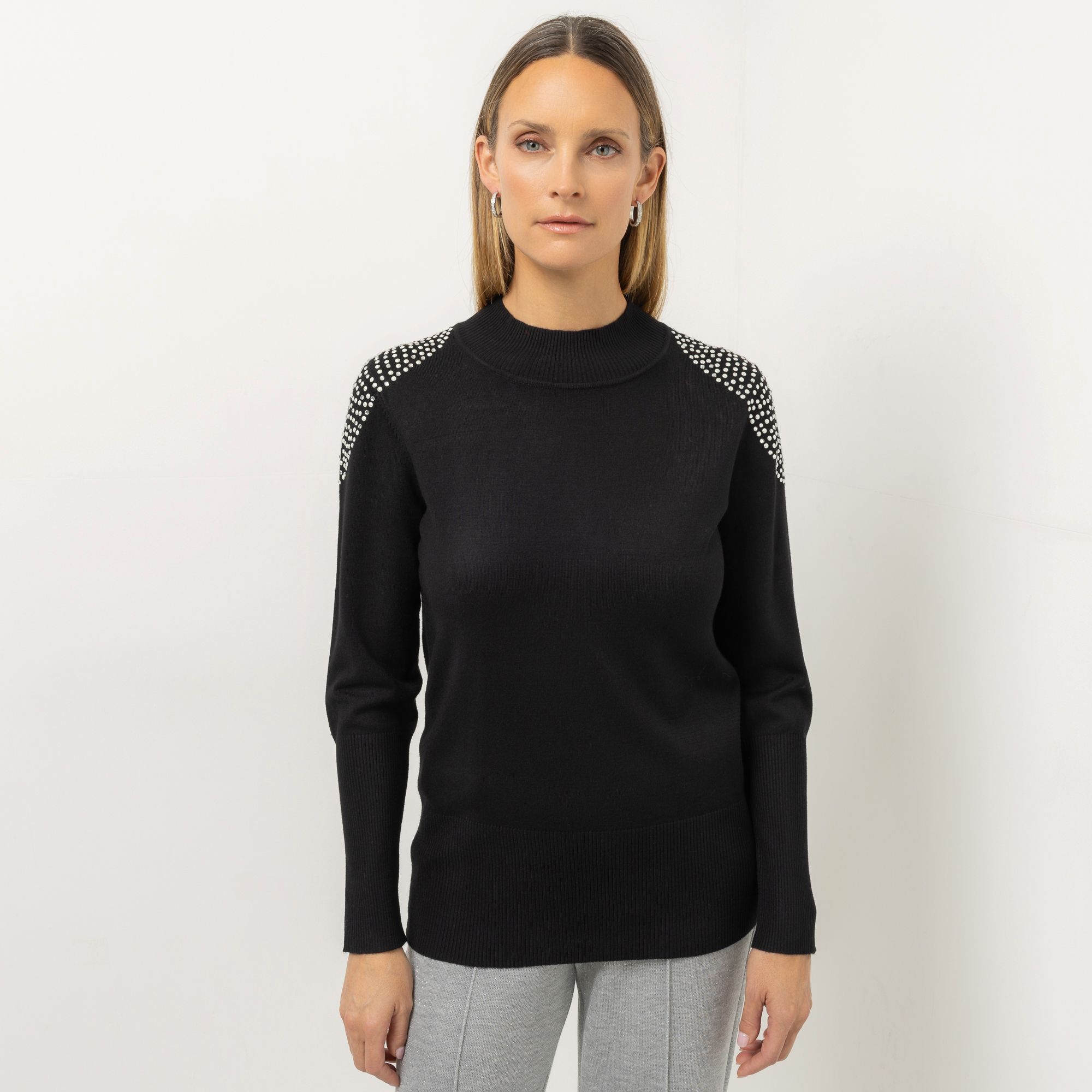 STEFFEN SCHRAUT Pullover, Langarm Stehkragen Schmucksteine figurumspielend