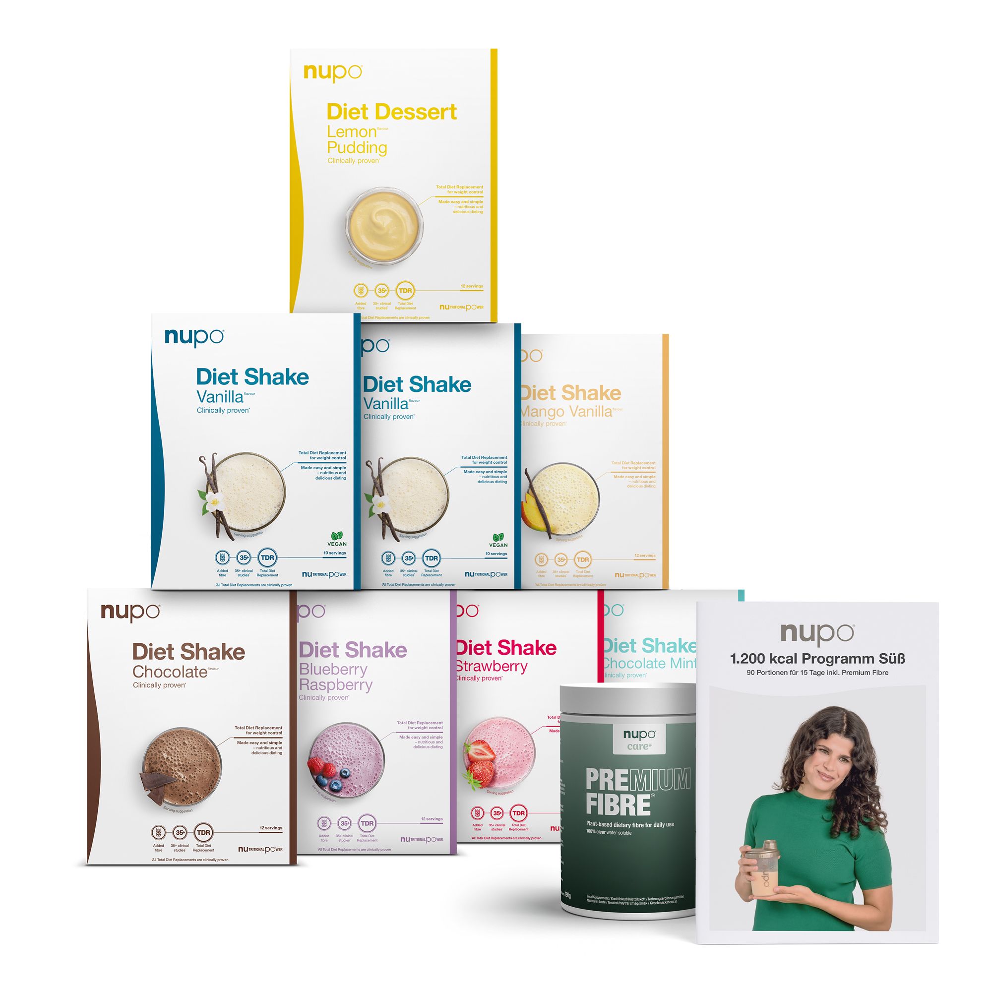 nupo® Diet Box Süß 15 Tage inkl. Rezeptbuch & Premium Fibre Inhalt 3.070g