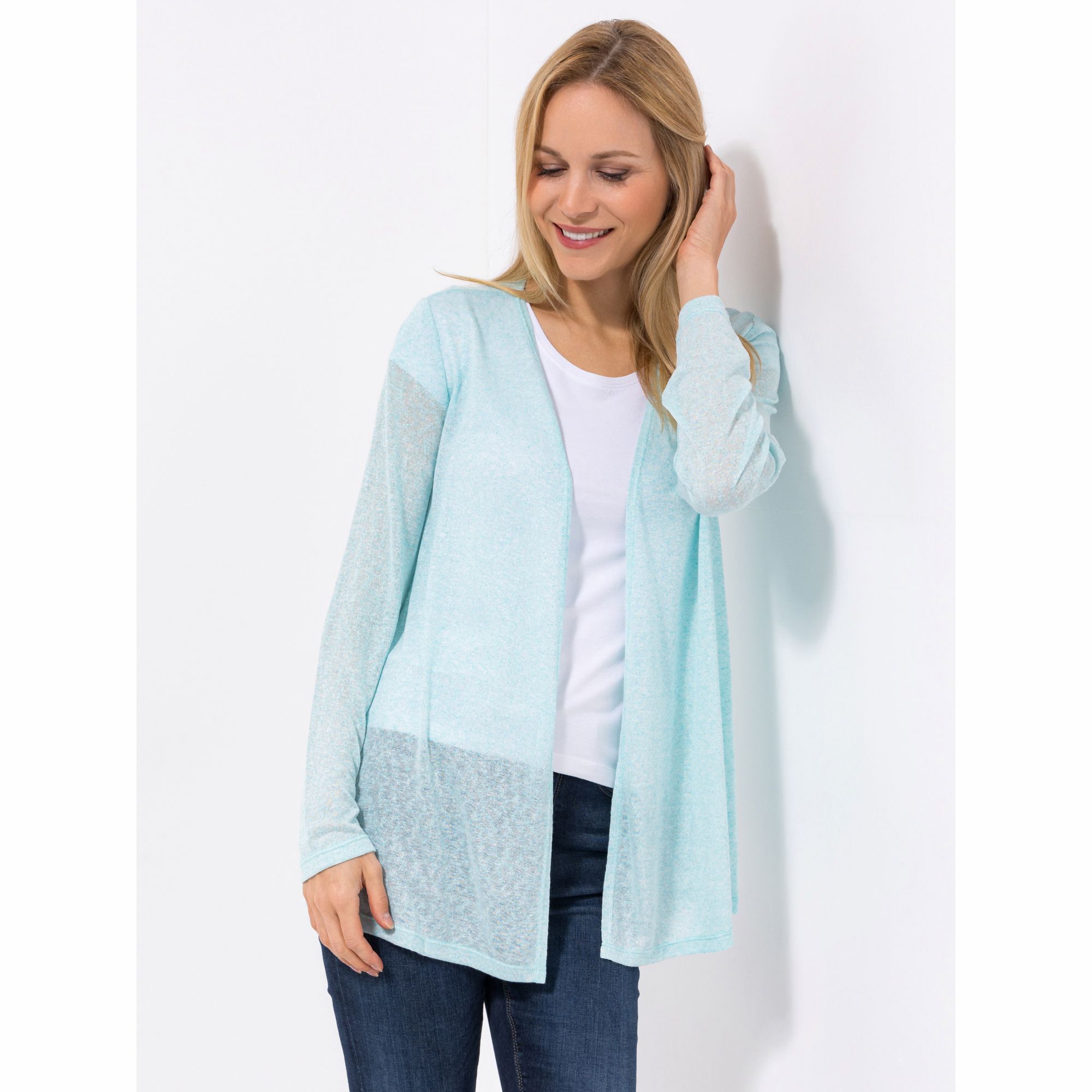 KIM & CO. Cardigan, Langarm Leinen Optik Jersey offene Front figurumspielend