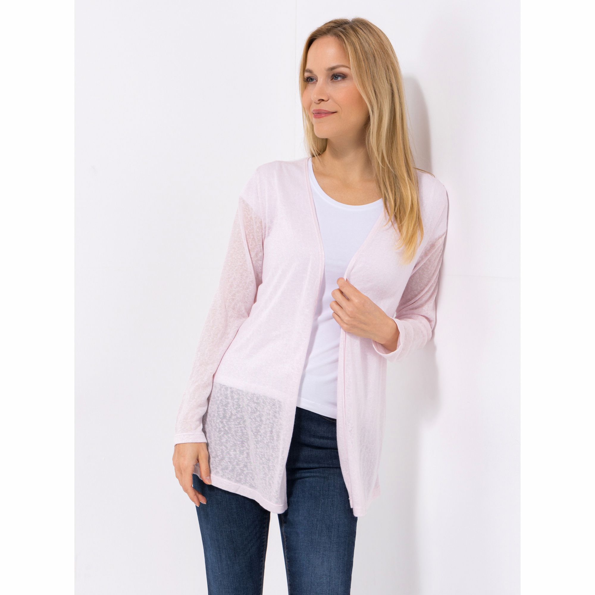 KIM & CO. Cardigan, Langarm Leinen Optik Jersey offene Front figurumspielend