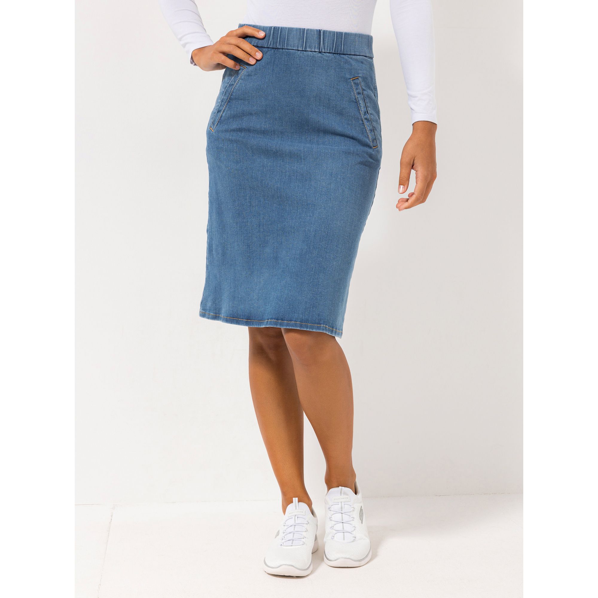 ANNI FOR FRIENDS Jeansrock Rundumdehnbund Leistentaschen leicht ausgestellt