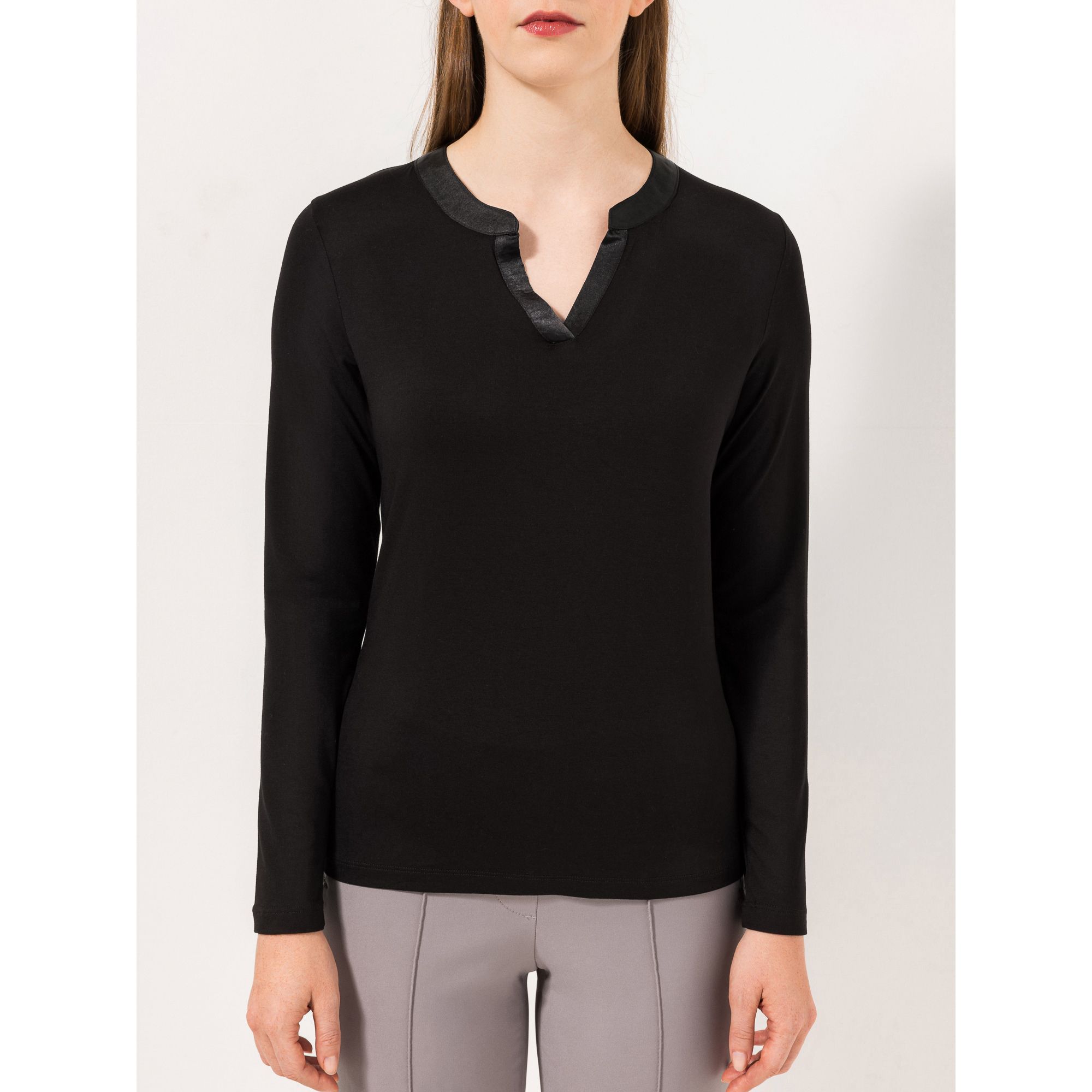 STEFFEN SCHRAUT Shirt Serafino-Ausschnitt Satinoptik-Details figurumspielend