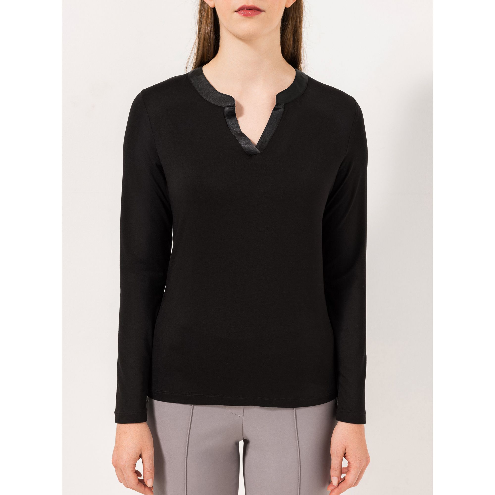 STEFFEN SCHRAUT Shirt Serafino-Ausschnitt Satinoptik-Details figurumspielend