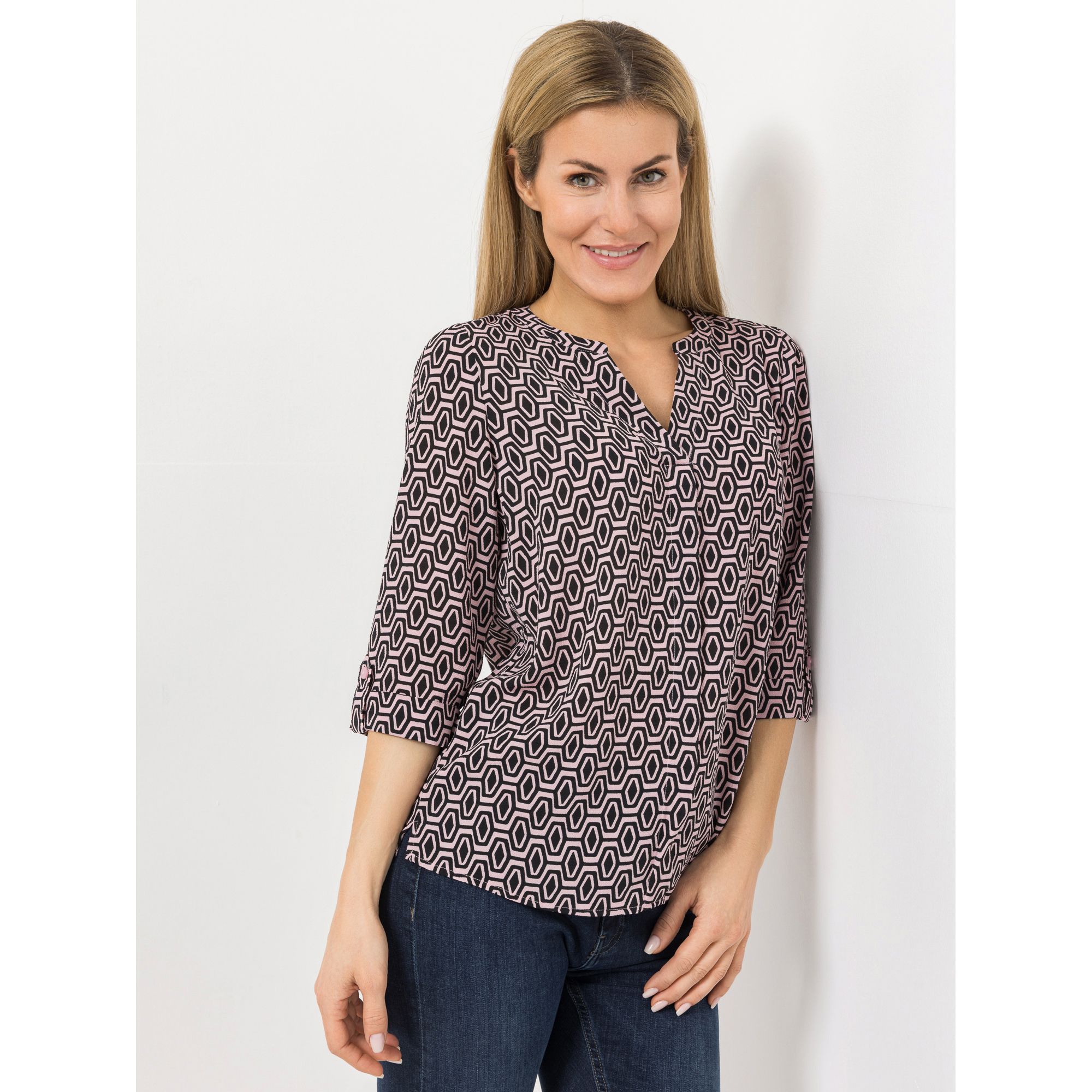 EVA LUTZ Bluse Layla, 3/4-Arm mit Ärmelaufschlag Serafino-Ausschnitt figursumspielend