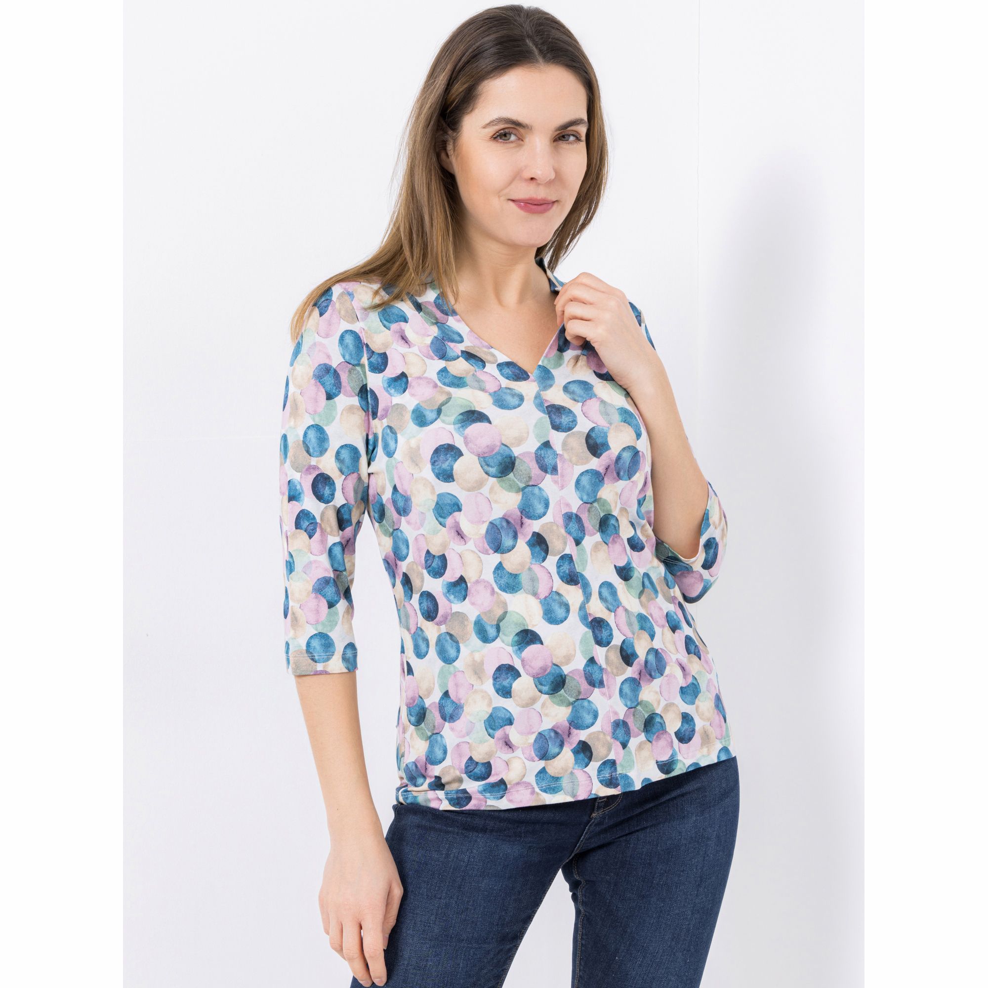 DINE 'N' DANCE Shirt, 3/4-Arm V-Ausschnitt Allover-Druck figurumspielend