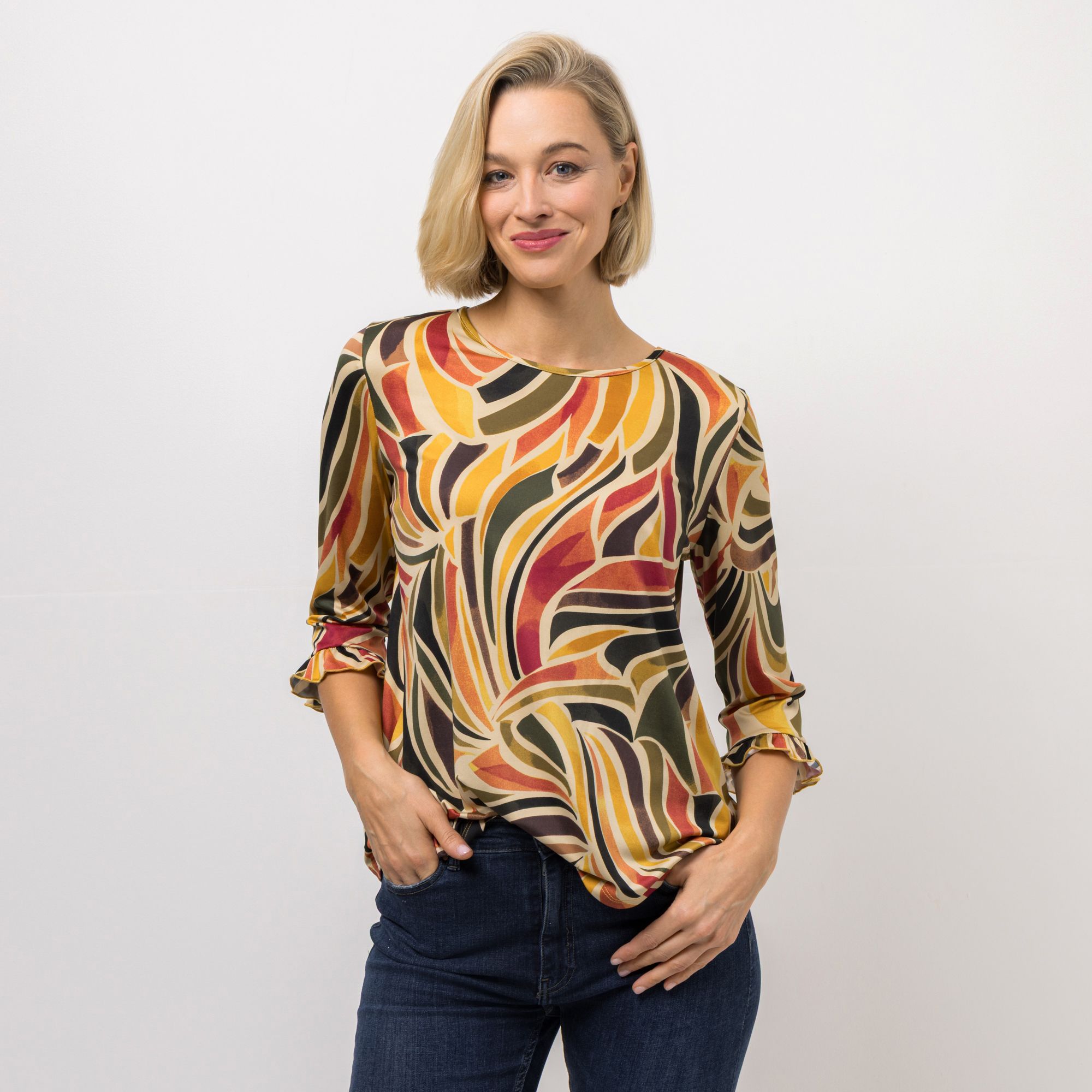 KIM & CO. Shirt, 3/4-Arm Brazil Knit Jersey Rundhalsausschnitt figurumspielend