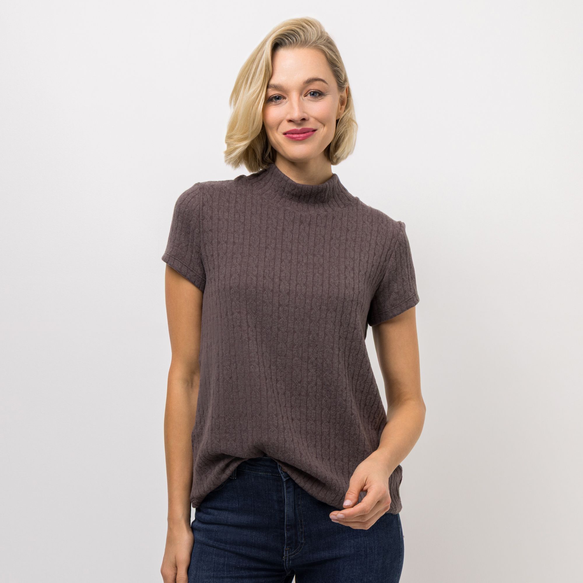 KIM & CO. Shirt, 1/2-Arm Zopfstrick-Jersey Stehkragen figurumspielend