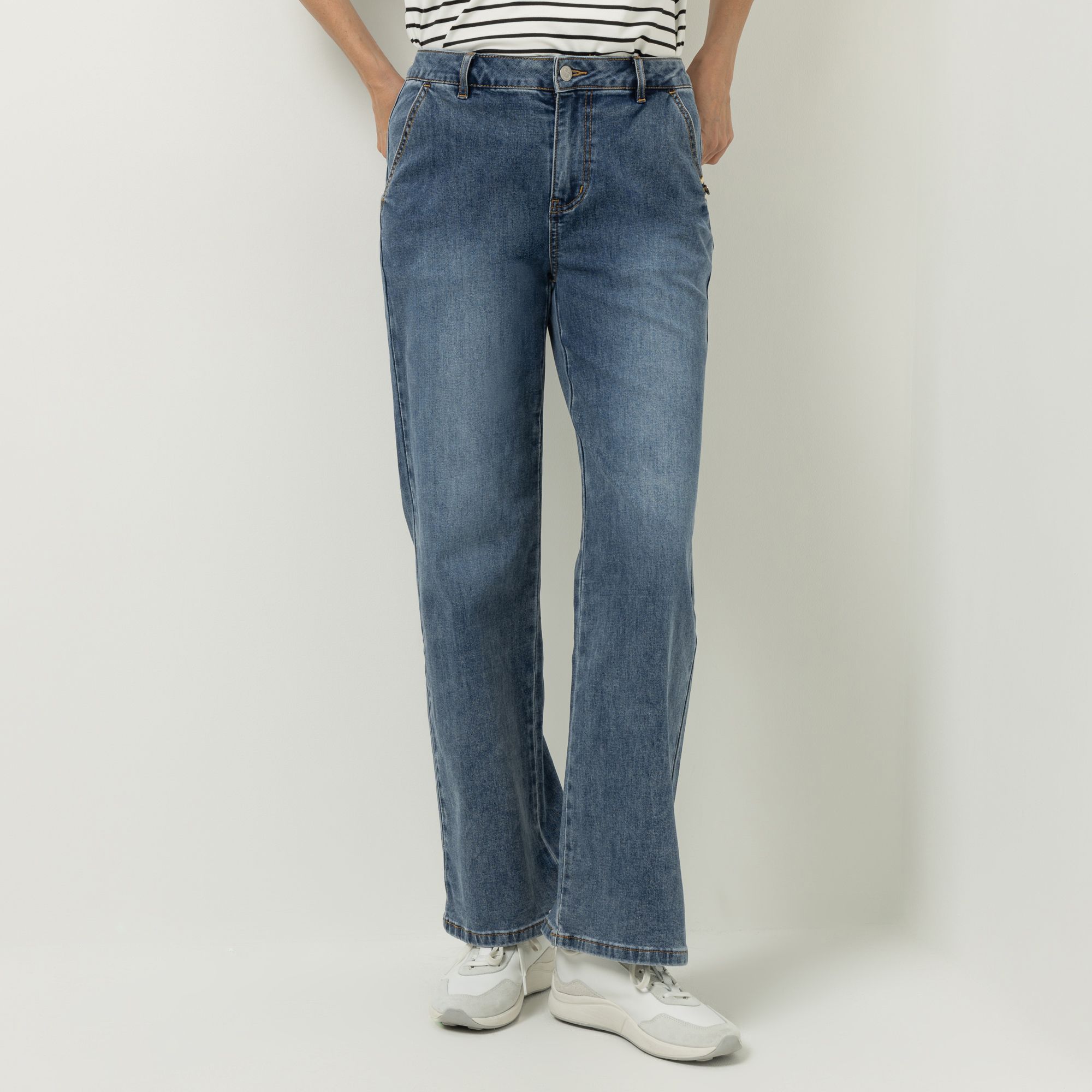 STRANDFEIN Jeans, lange Form Eingrifftaschen mittlere Leibhöhe weites Bein