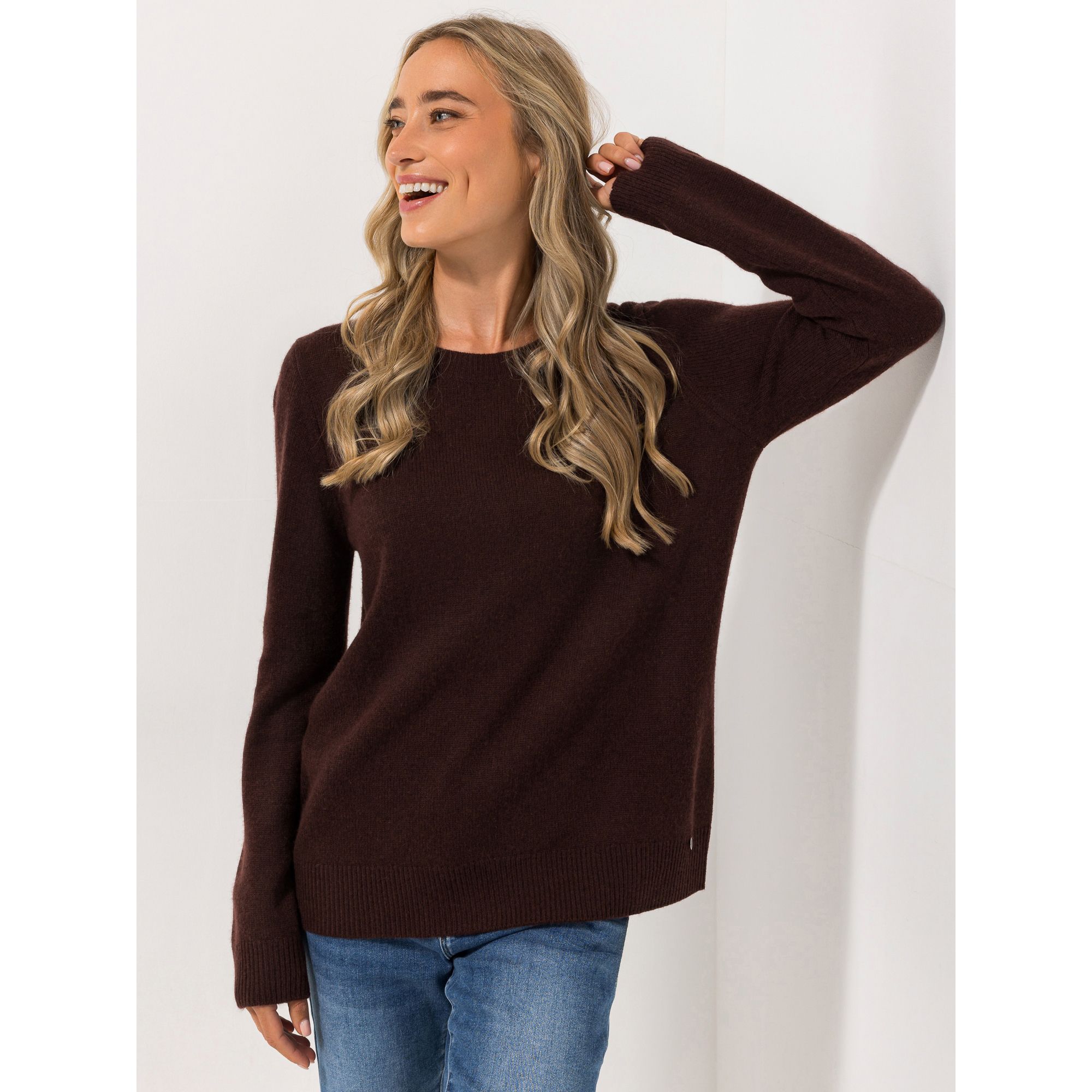 STRANDFEIN Pullover Rundhalsausschnitt Rippenstruktur leger weit