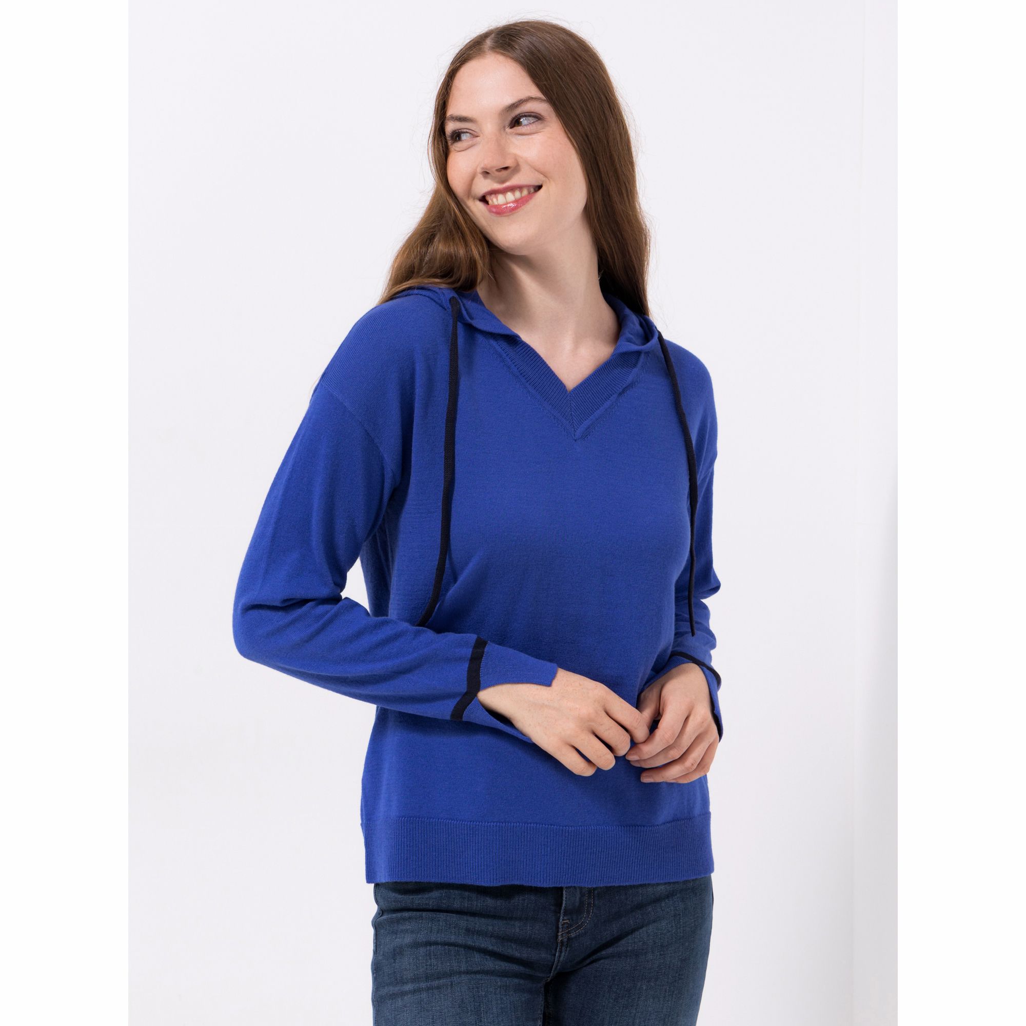 EVA LUTZ Pullover V-Ausschnitt Kapuze figurumspielend