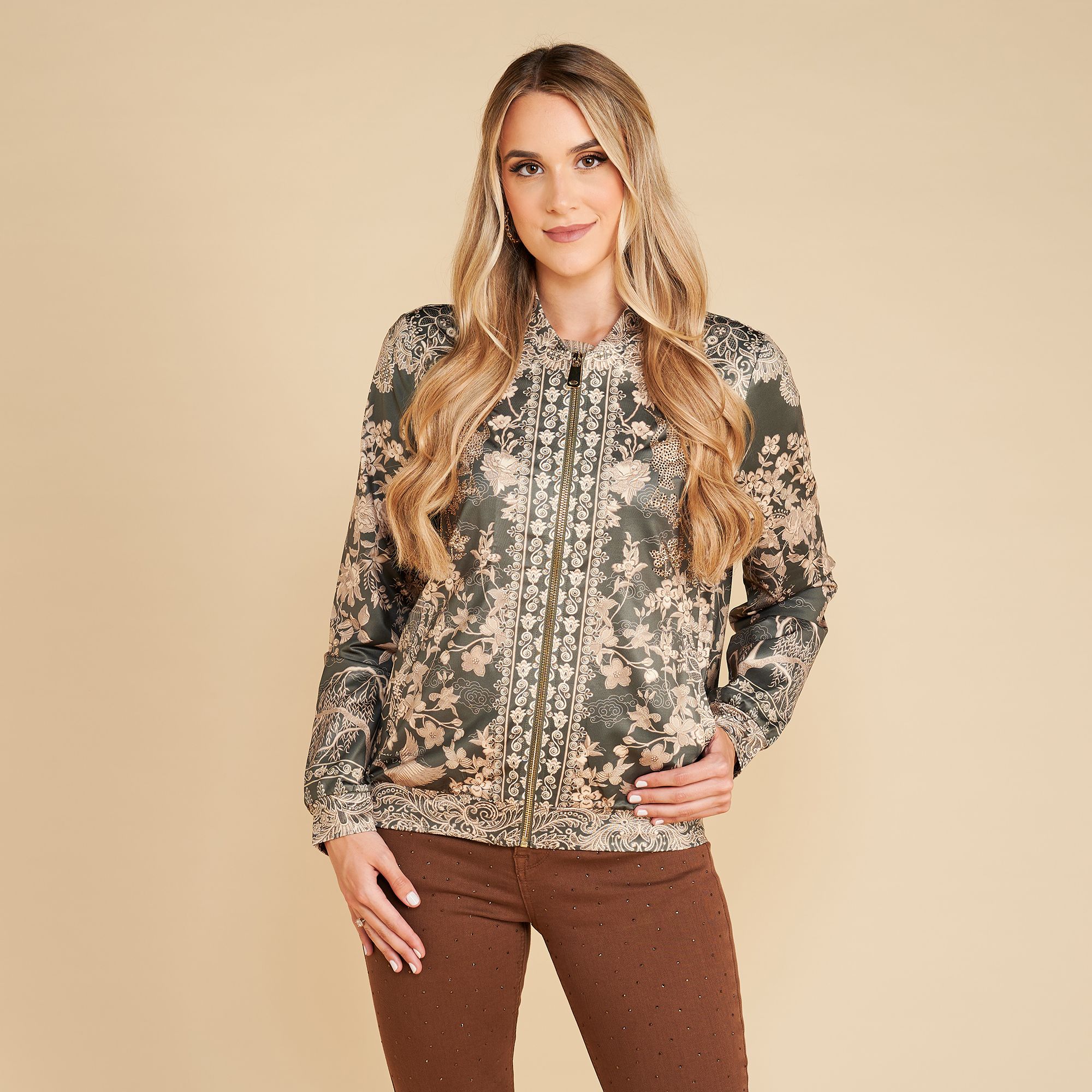 SCHIFFHAUER MUNICH® Jersey Cardigan Stehkragen Strasssteinbesatz figurumspielend