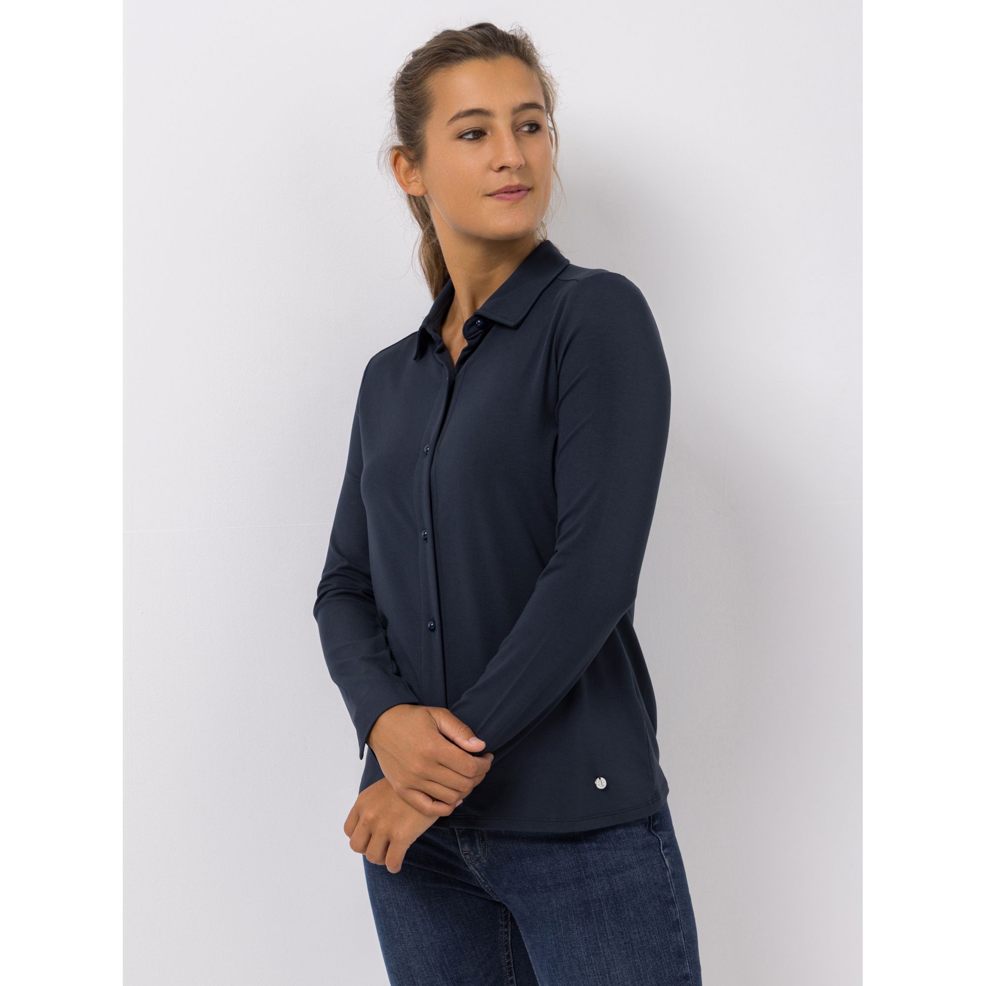 EVA LUTZ Jerseybluse Lea Kragen Knopfleiste figurumspielend