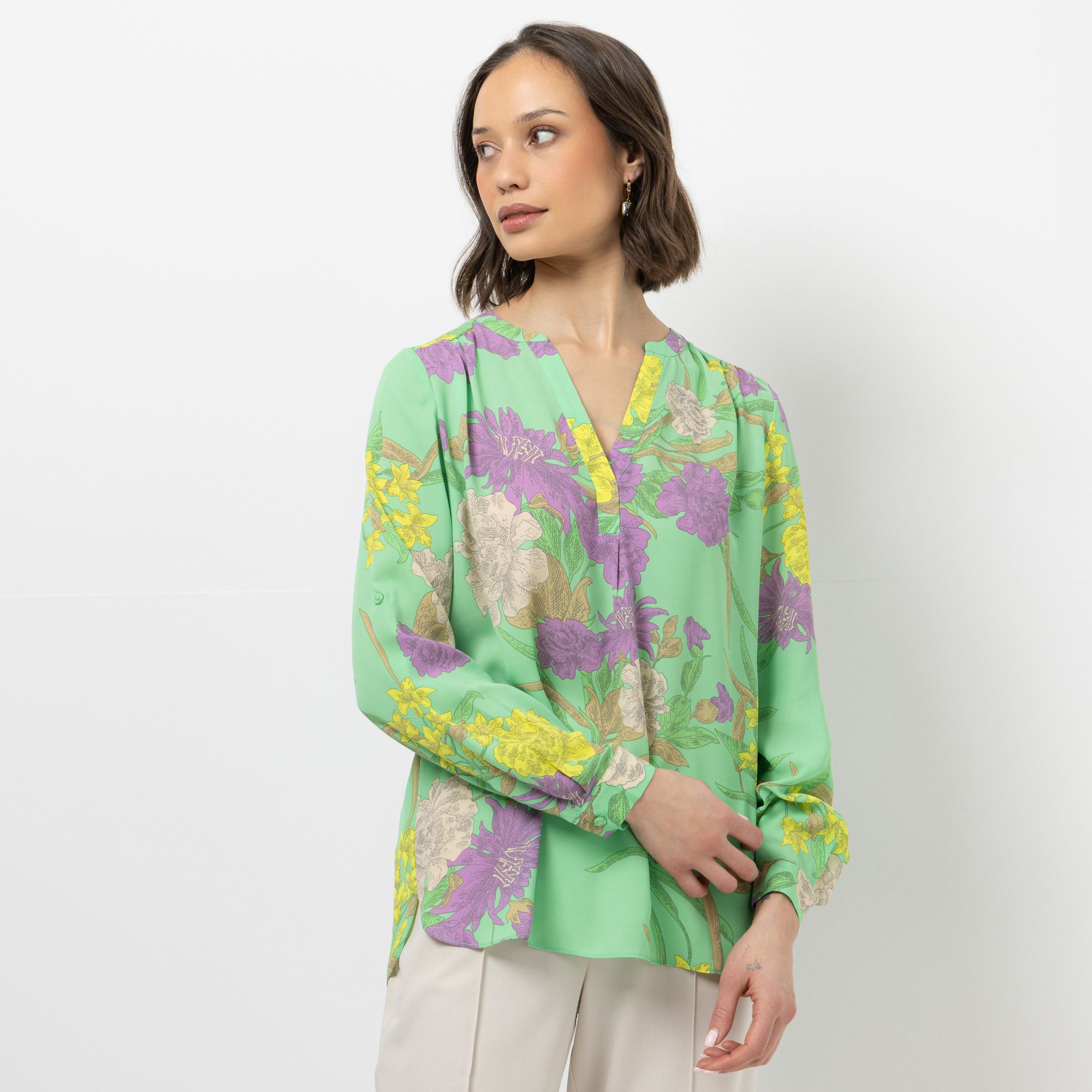 STEFFEN SCHRAUT Bluse, 1/1-Arm Armriegel mit Knopf Serafino-Ausschnitt leger weit