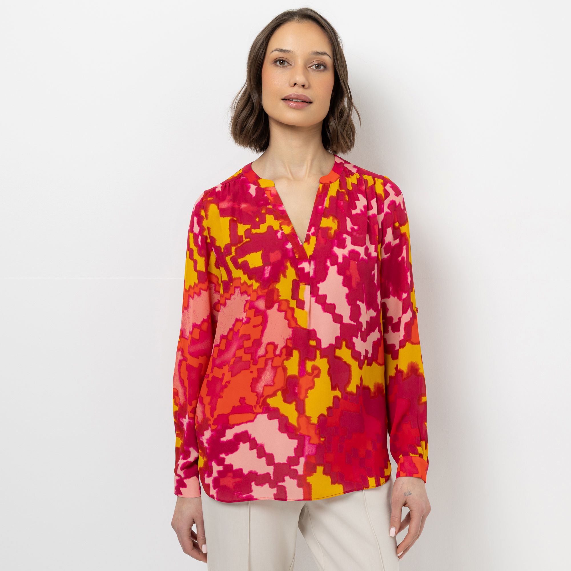 STEFFEN SCHRAUT Bluse, 1/1-Arm Armriegel mit Knopf Serafino-Ausschnitt leger weit