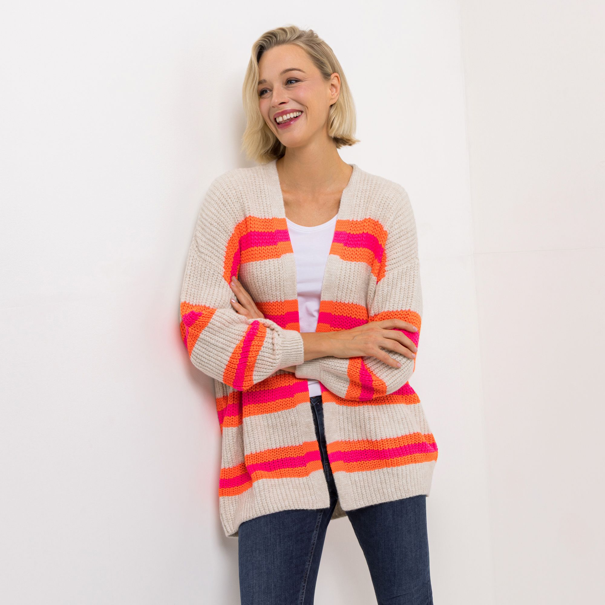 DINE 'N' DANCE Cardigan offene Form gestreift leger weit