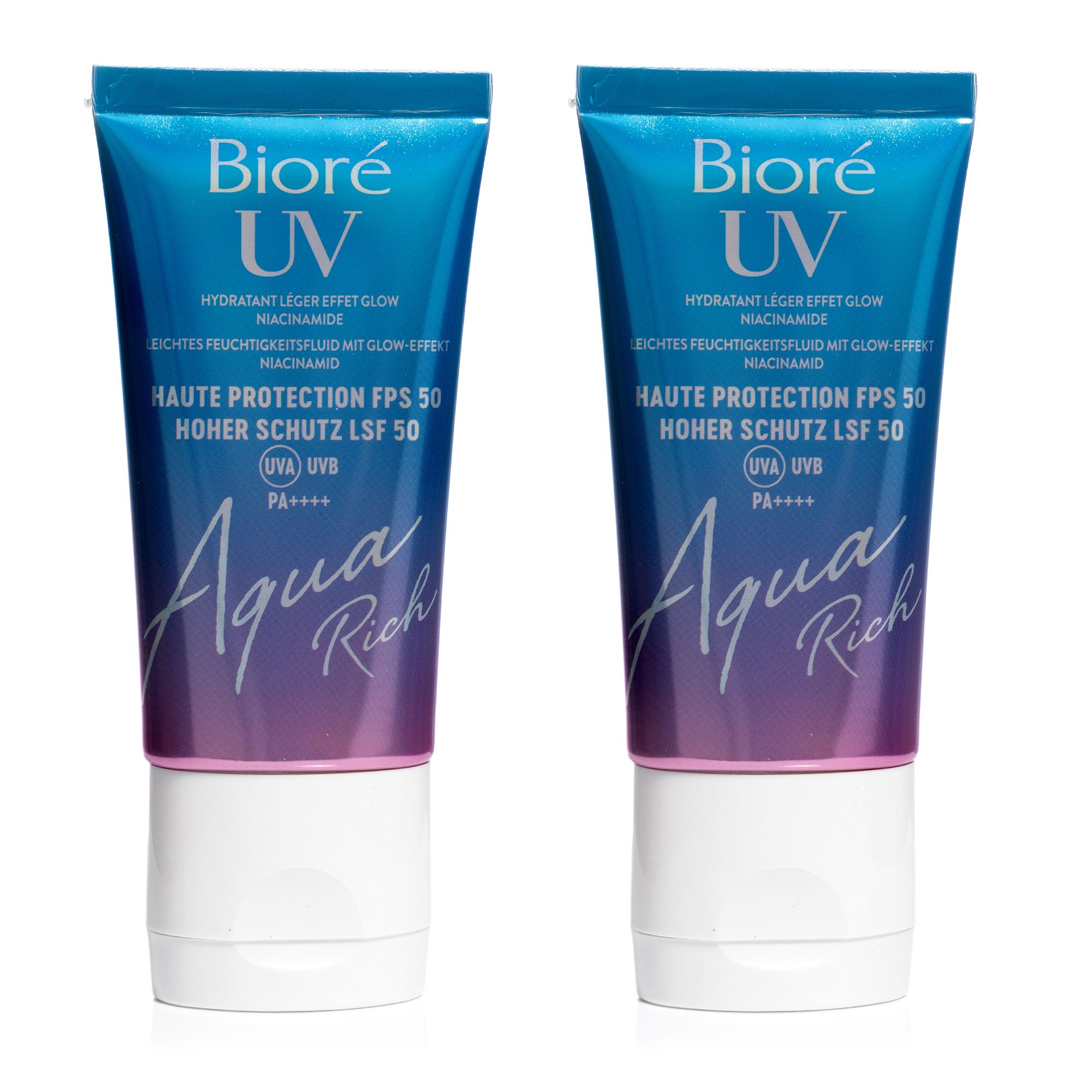 Bioré Aqua Rich UV LSF 50 leichtes Feuchtigkeitsfluid Glow-Effekt 2x50ml
