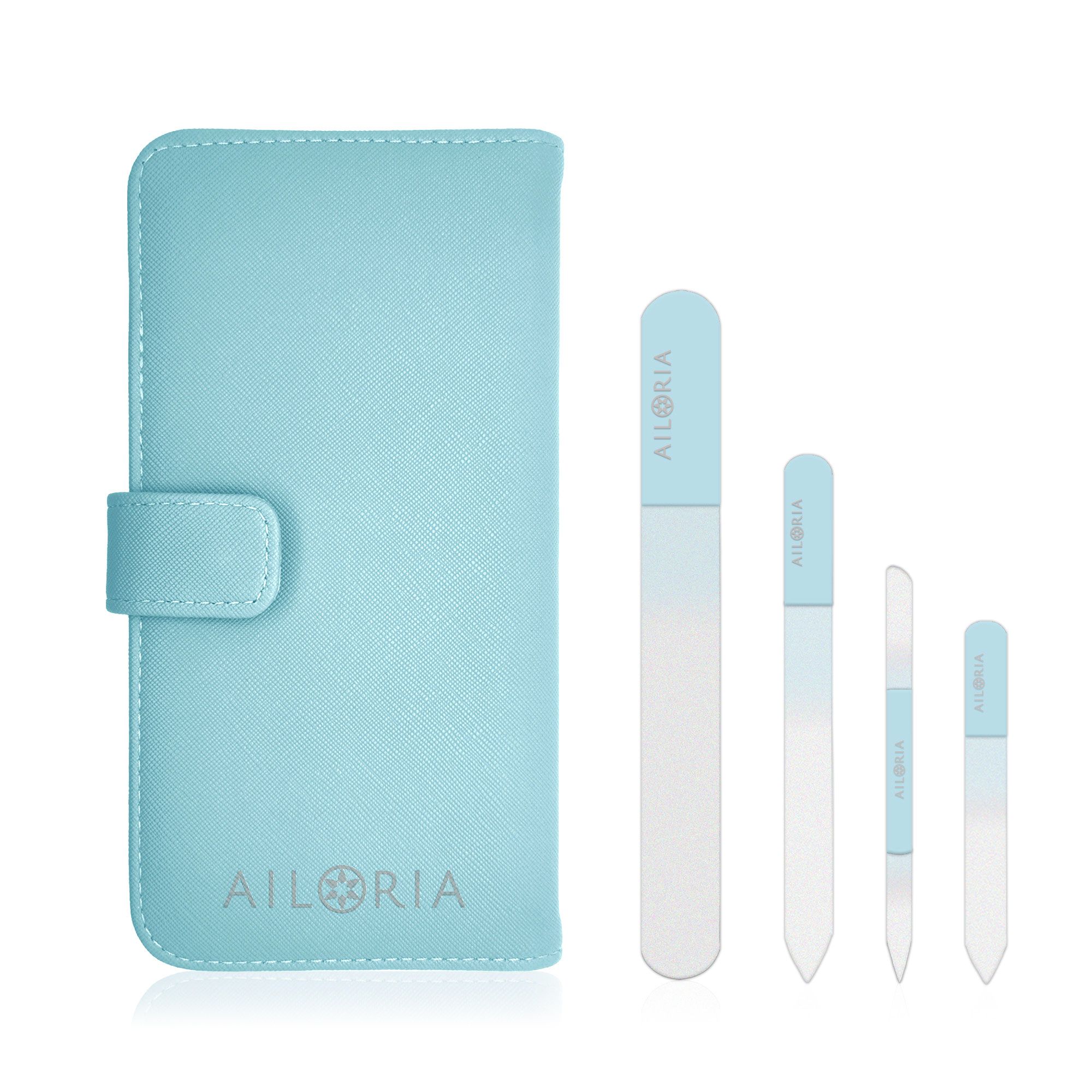 AILORIA Contour Glasnagelfeilen-Set im Etui mit Spiegel, 4 tlg.