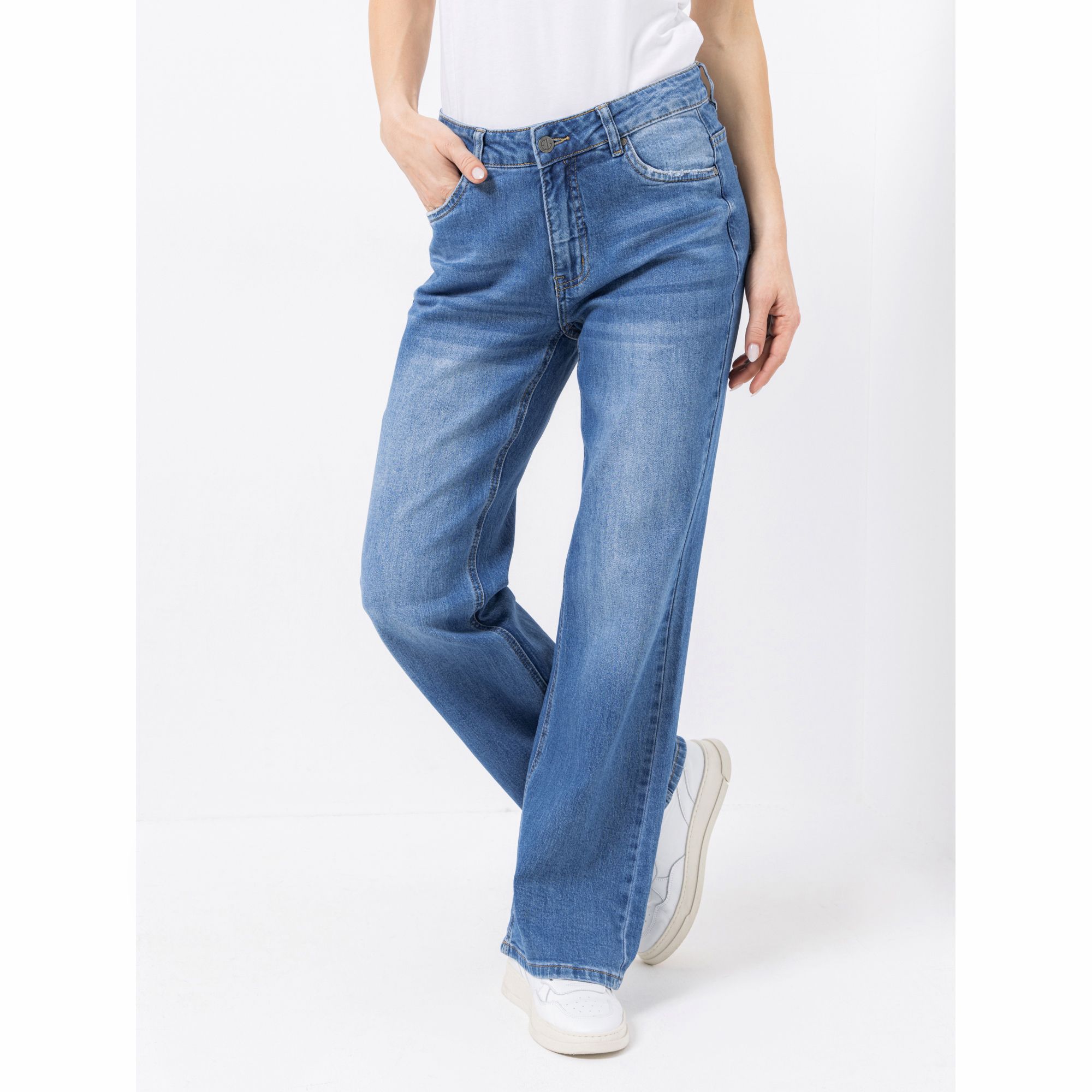 EVA LUTZ Jeanshose 5-Pocket-Style elastische Ware weites Bein