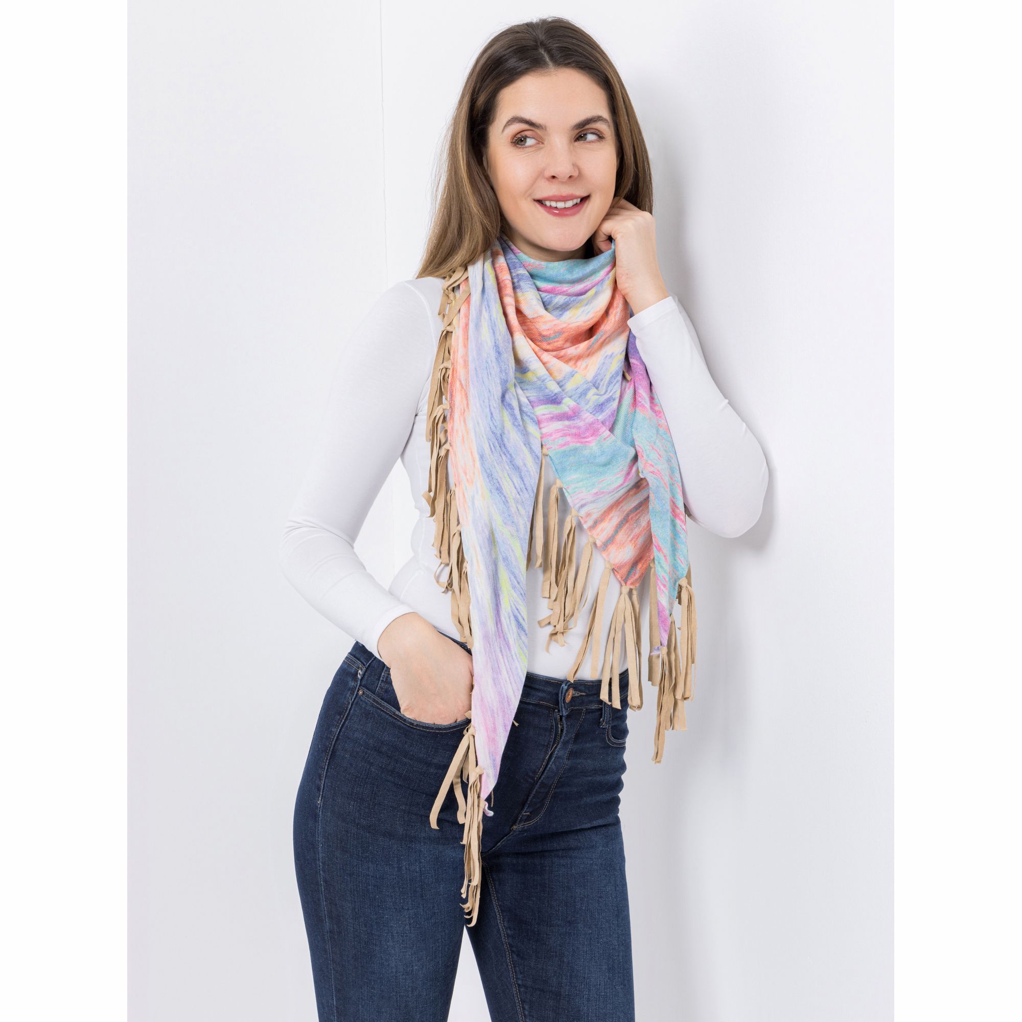 DINE 'N' DANCE Dreieckstuch Fransendetails gemustert ca. 72x186cm