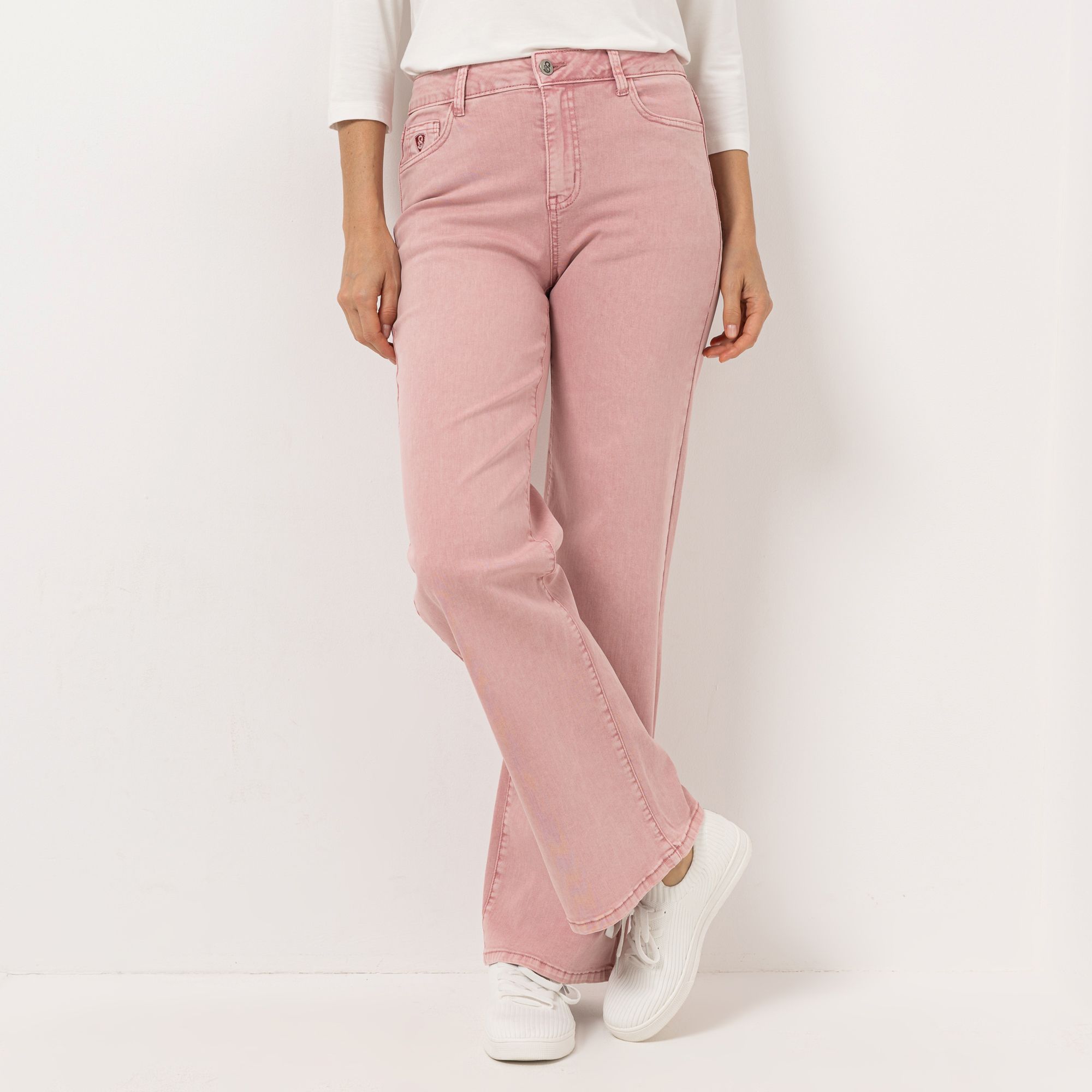 STRANDFEIN Hose, lange Form Logo Stickerei gewaschener Effekt gerades Bein