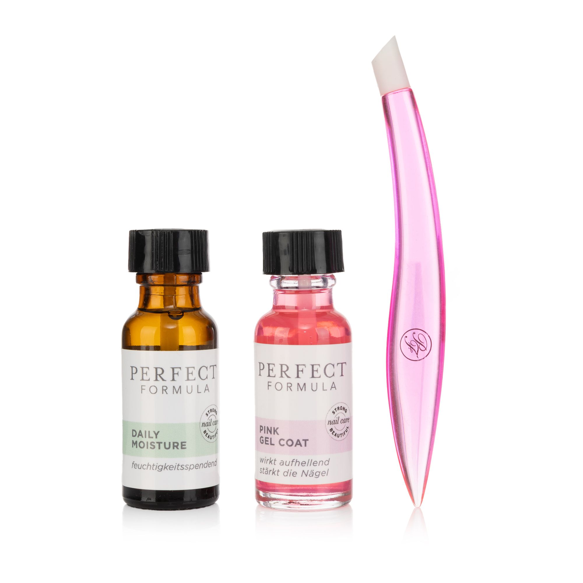 PERFECT FORMULA Pink Gel Coat 18ml Daily Moisture Nagelöl 15ml Nagelhautschieber